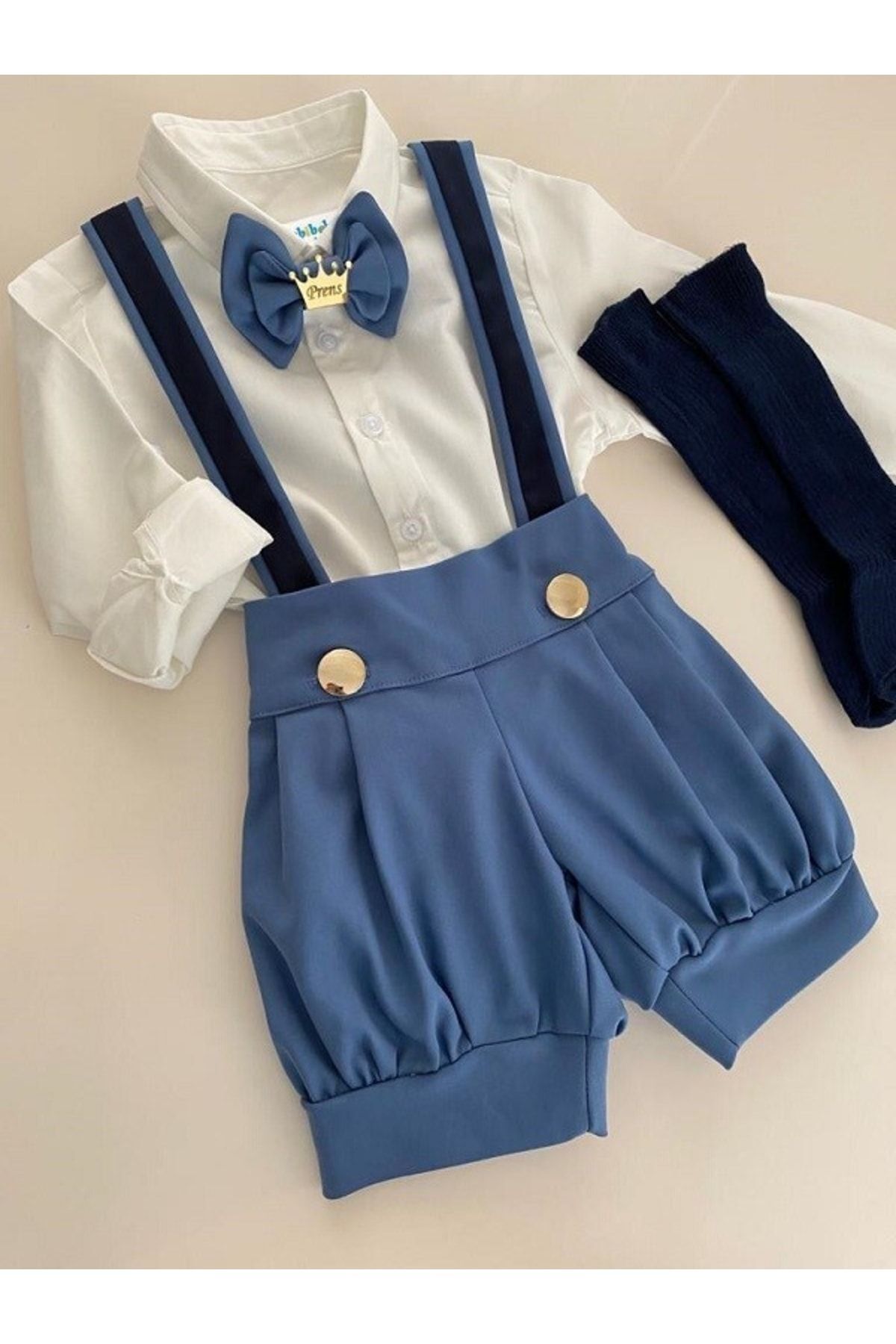 tubibebe Mavi/lacivert Şort Model Erkek Bebek Çocuk Doğum Günü Kıyafeti fotoğrafı 2 (önizleme)