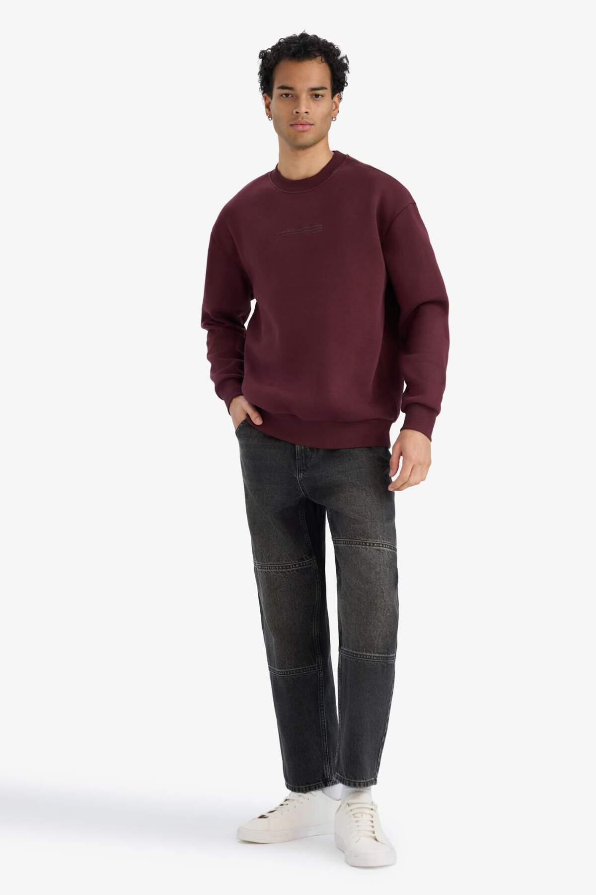DeFacto Boxy Fit Bisiklet Yaka İçi Yumuşak Tüylü Baskılı Sweatshirt X8282AZ25AU görsel 2
