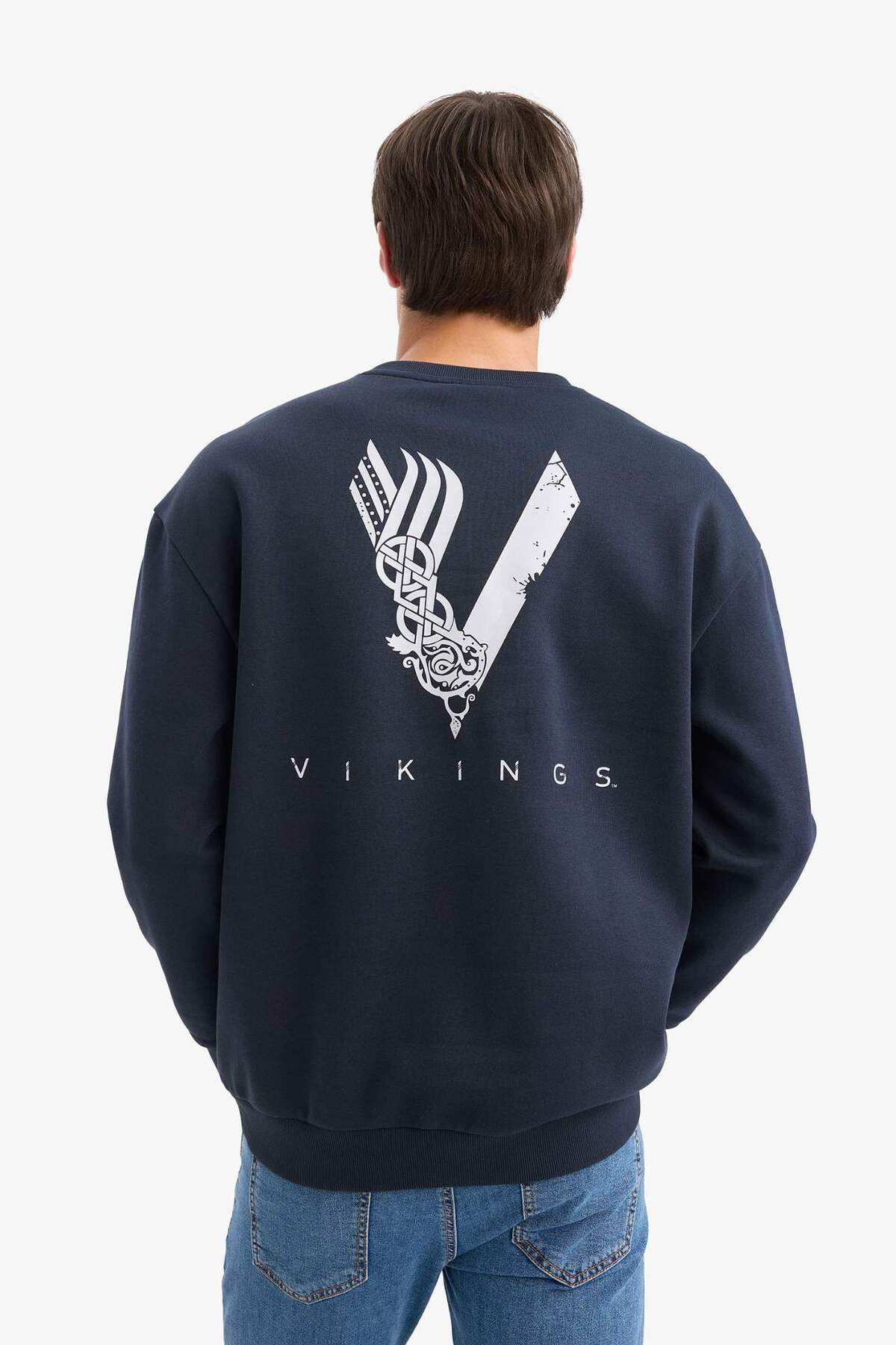 Defacto  Vikings Boxy Fit Bisiklet Yaka Sırt Baskılı Sweatshirt E9323AX25AU - Görsel 6