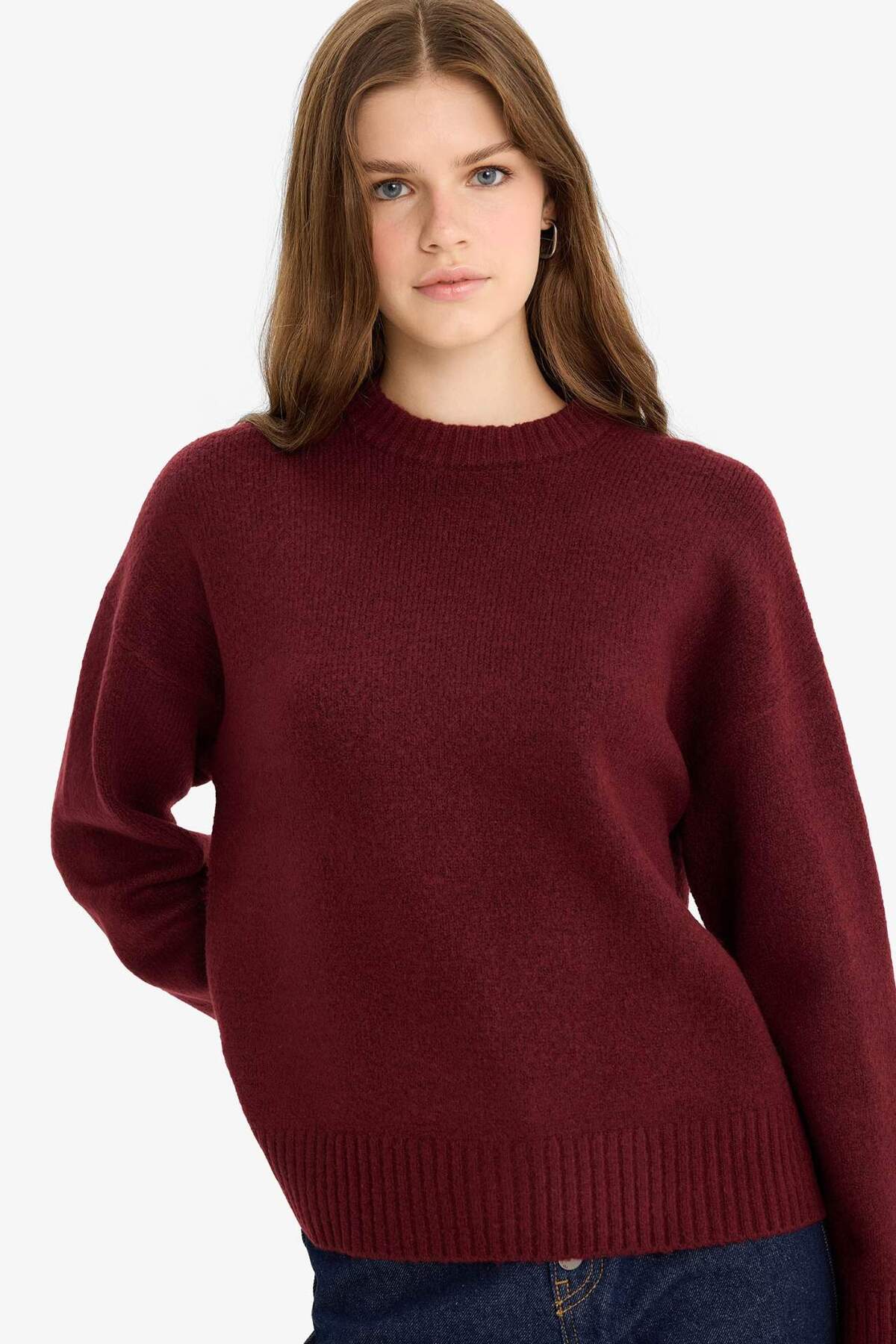 DeFacto Oversize Geniş Kalıp Bisiklet Yaka Triko Kazak R6044AZ25WN görsel 4