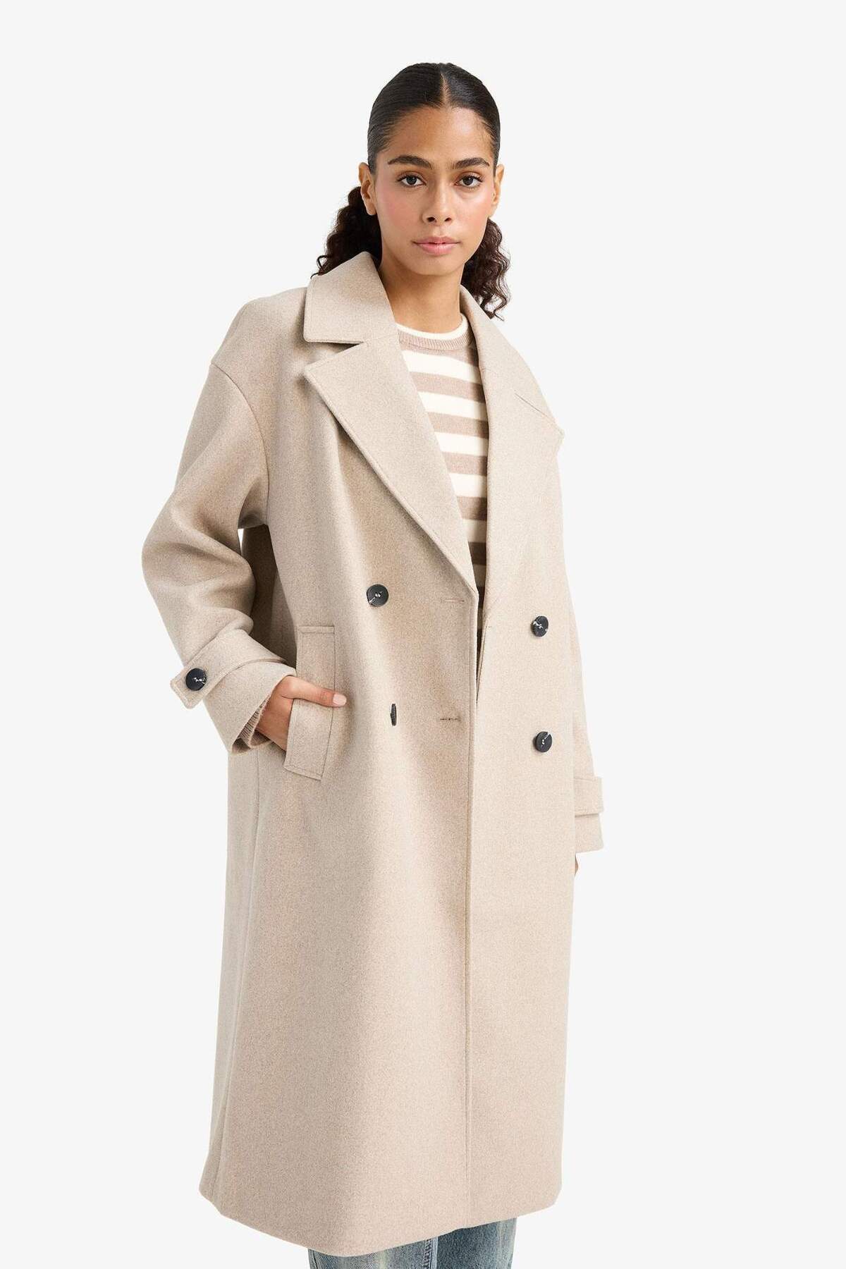 Defacto  Regular Fit Düğmeli Uzun Kaşe Kaban F1197AX25WN - Görsel 2