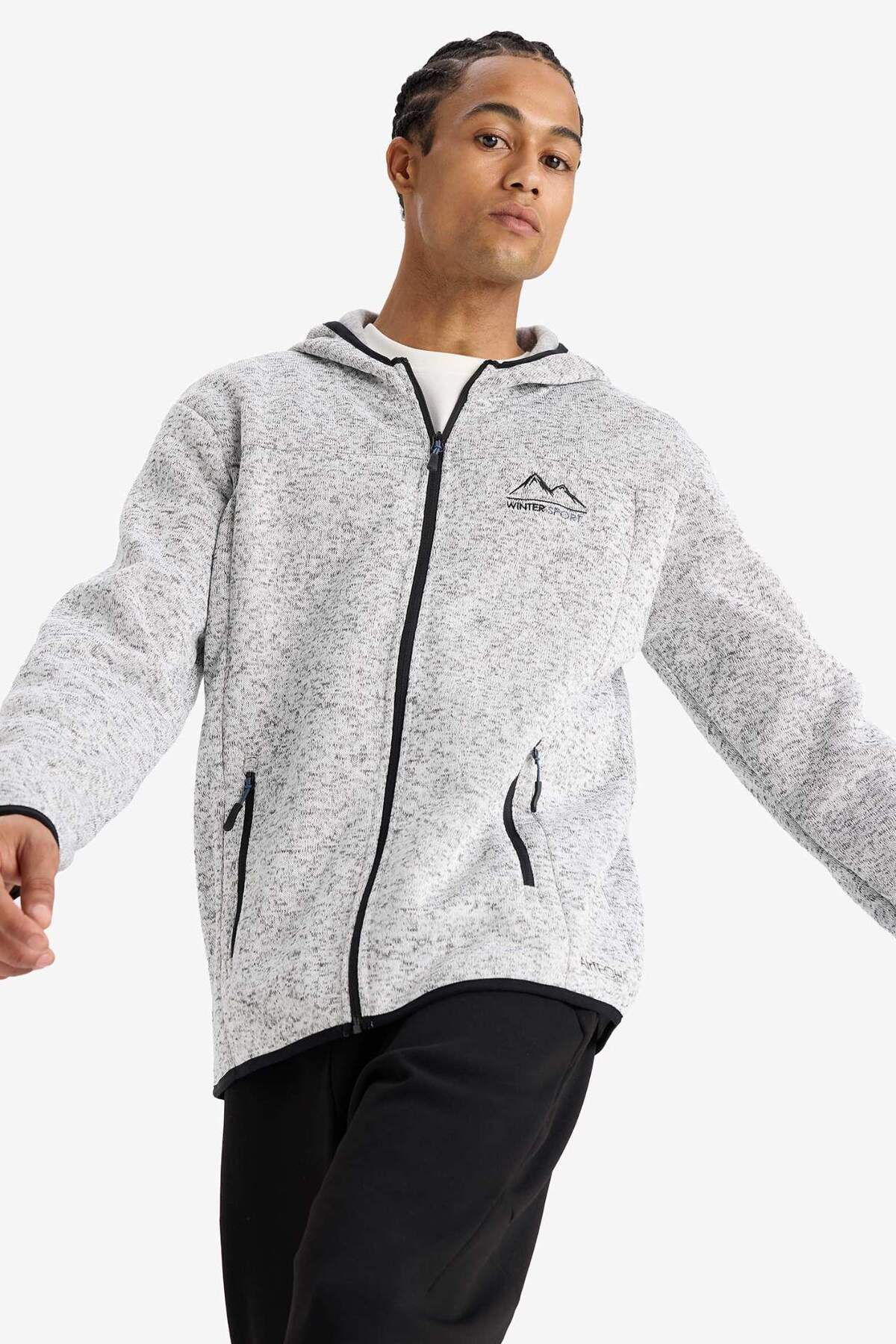 Defacto  Standart Fit Kapüşonlu İçi Yumuşak Tüylü Fermuarli Polar Hırka F3811AX25WN - Görsel 3