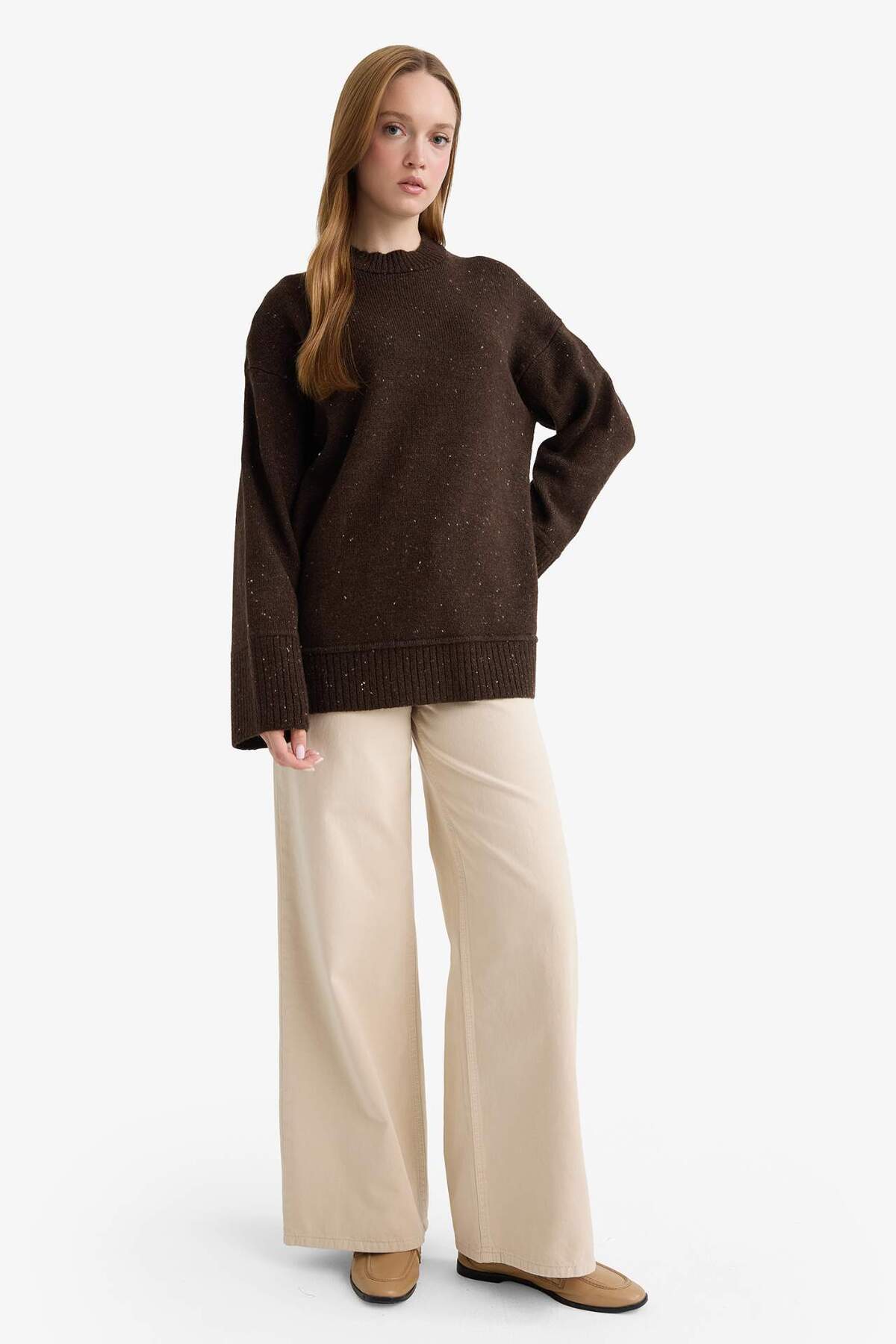 DeFacto Loose Fit Bisiklet Yaka Triko Tunik F3242AX25WN görsel 2