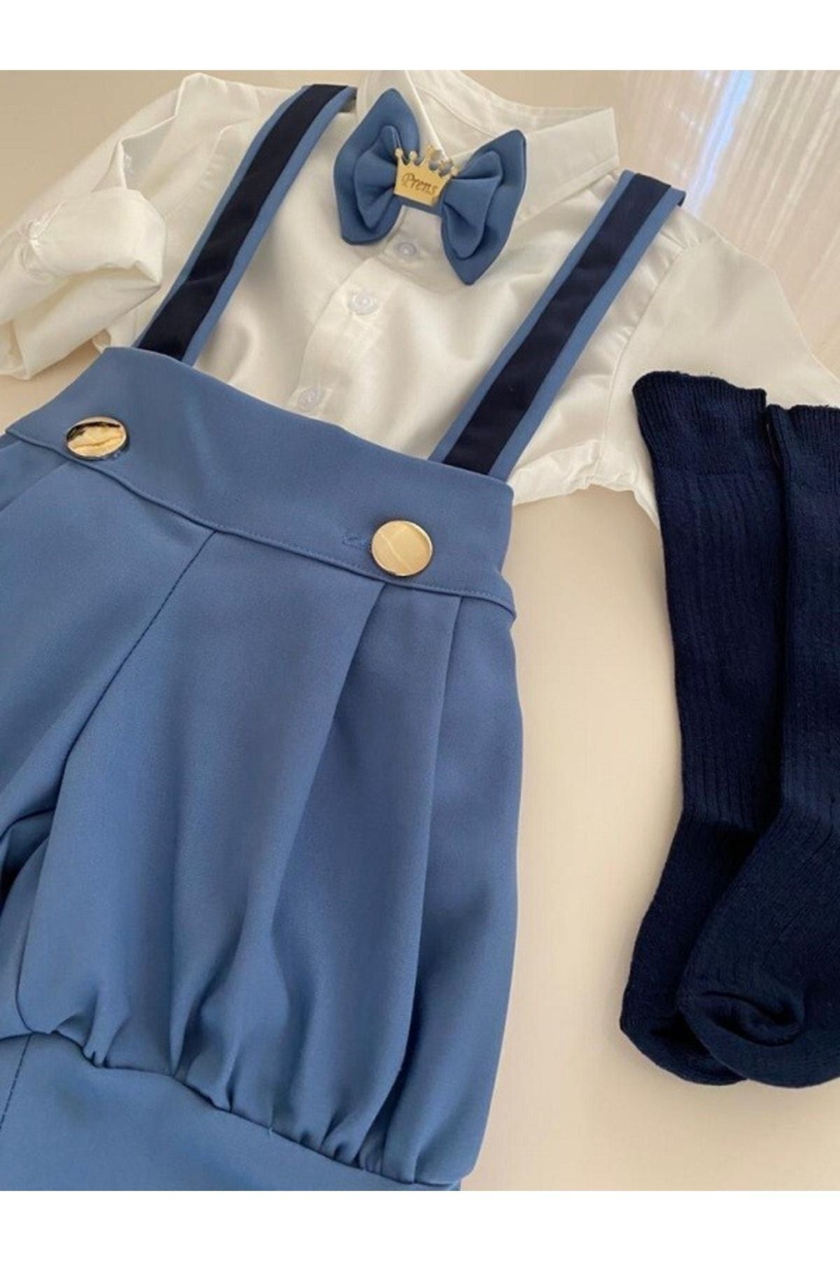 tubibebe Mavi/lacivert Şort Model Erkek Bebek Çocuk Doğum Günü Kıyafeti fotoğrafı 4 (önizleme)