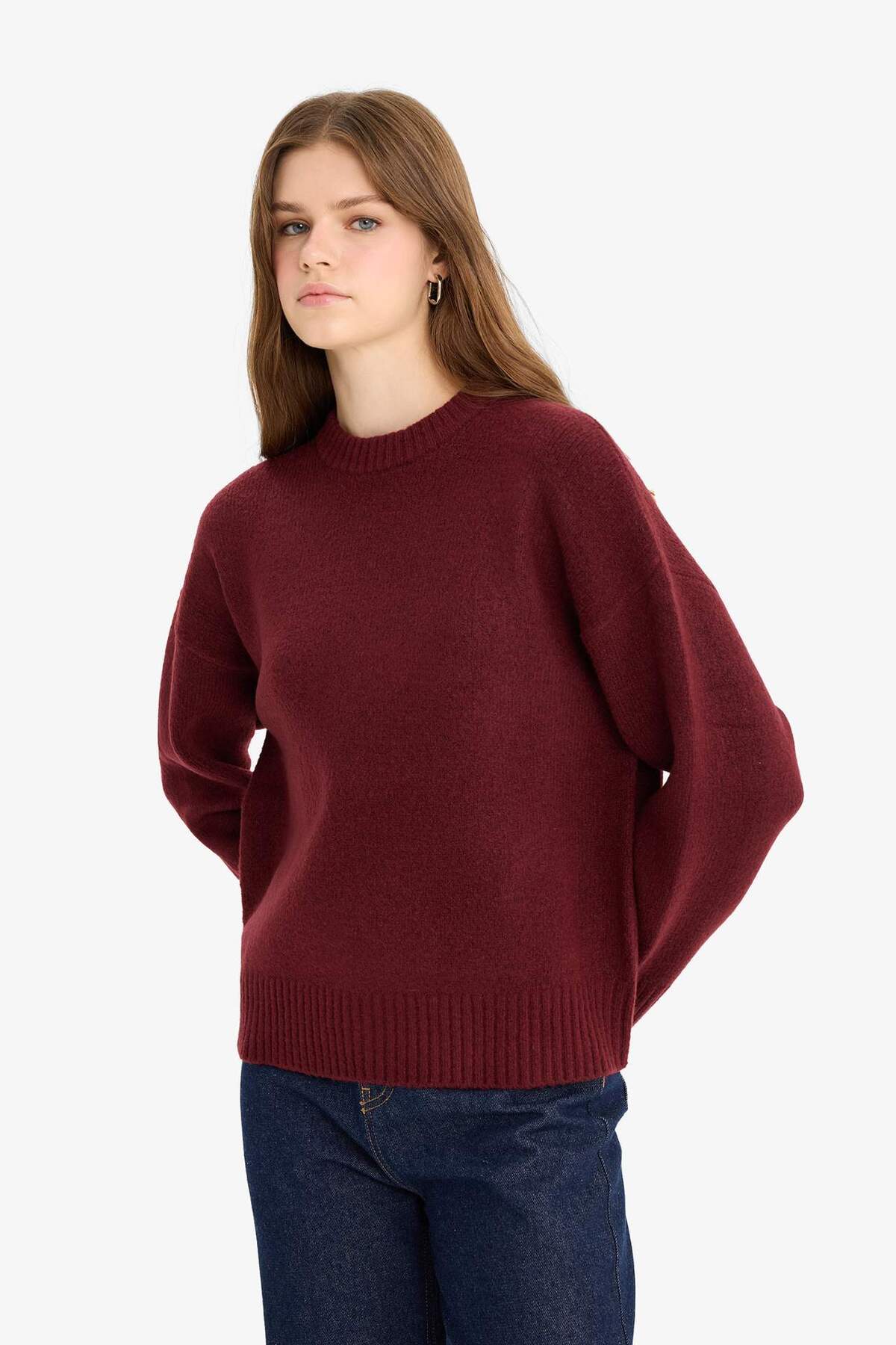 DeFacto Oversize Geniş Kalıp Bisiklet Yaka Triko Kazak R6044AZ25WN görsel 3