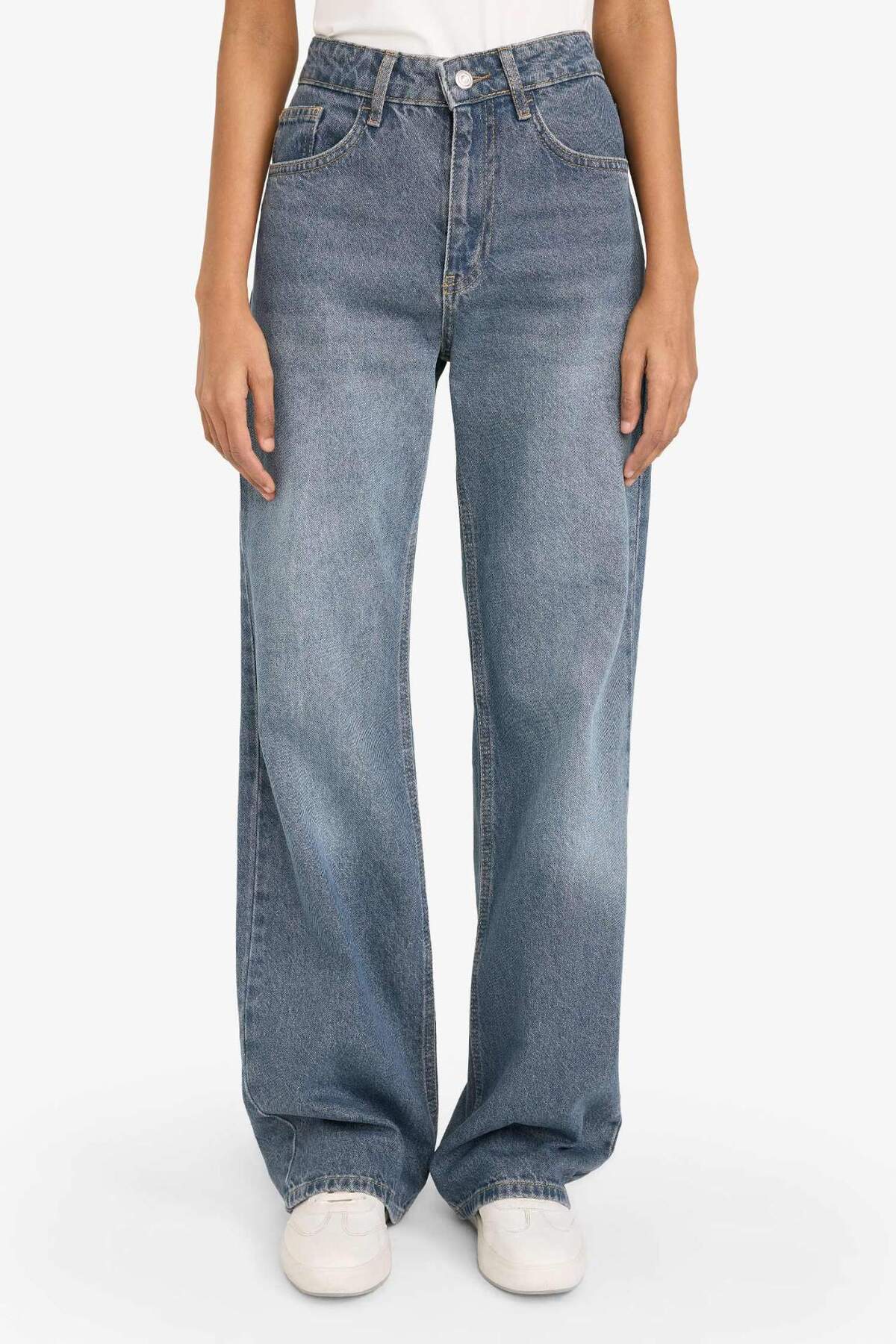 Defacto  %100 Pamuk Straıght Wıde Yüksek Bel Uzun Jean Pantolon F5527AX25AU - Görsel 3