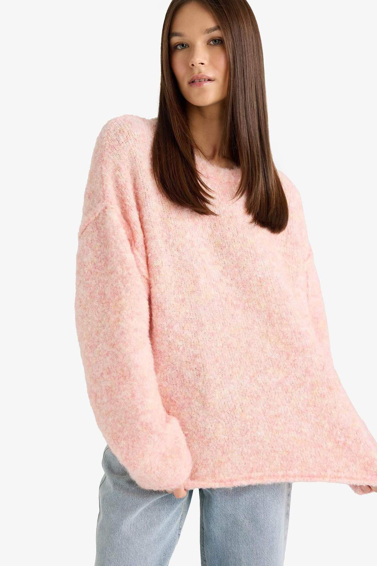 DeFacto Yün Karışımlı Bisiklet Yaka Oversize Fit Triko Kazak F3256AX25WN görsel 4