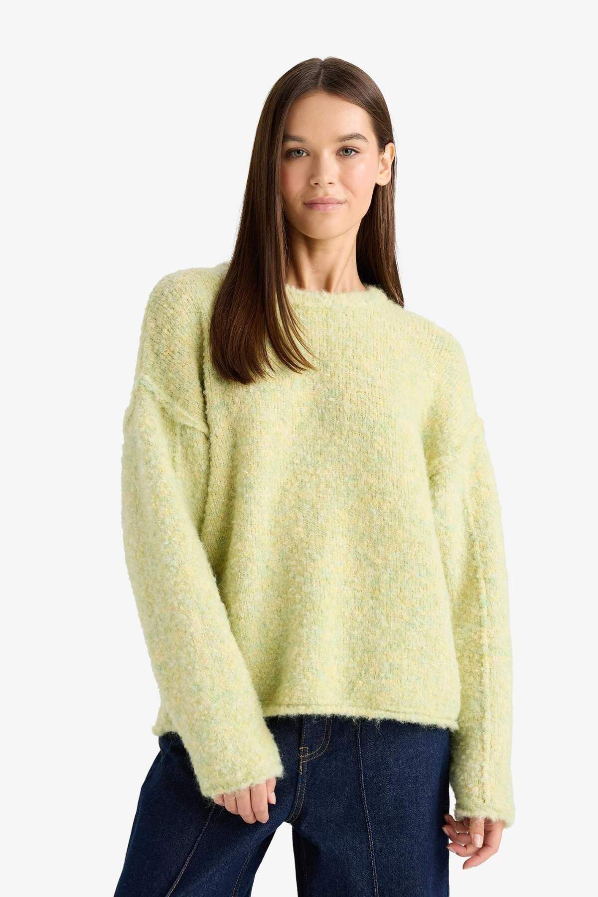 DeFacto Yün Karışımlı Bisiklet Yaka Oversize Fit Triko Kazak F3256AX25WN görsel 3