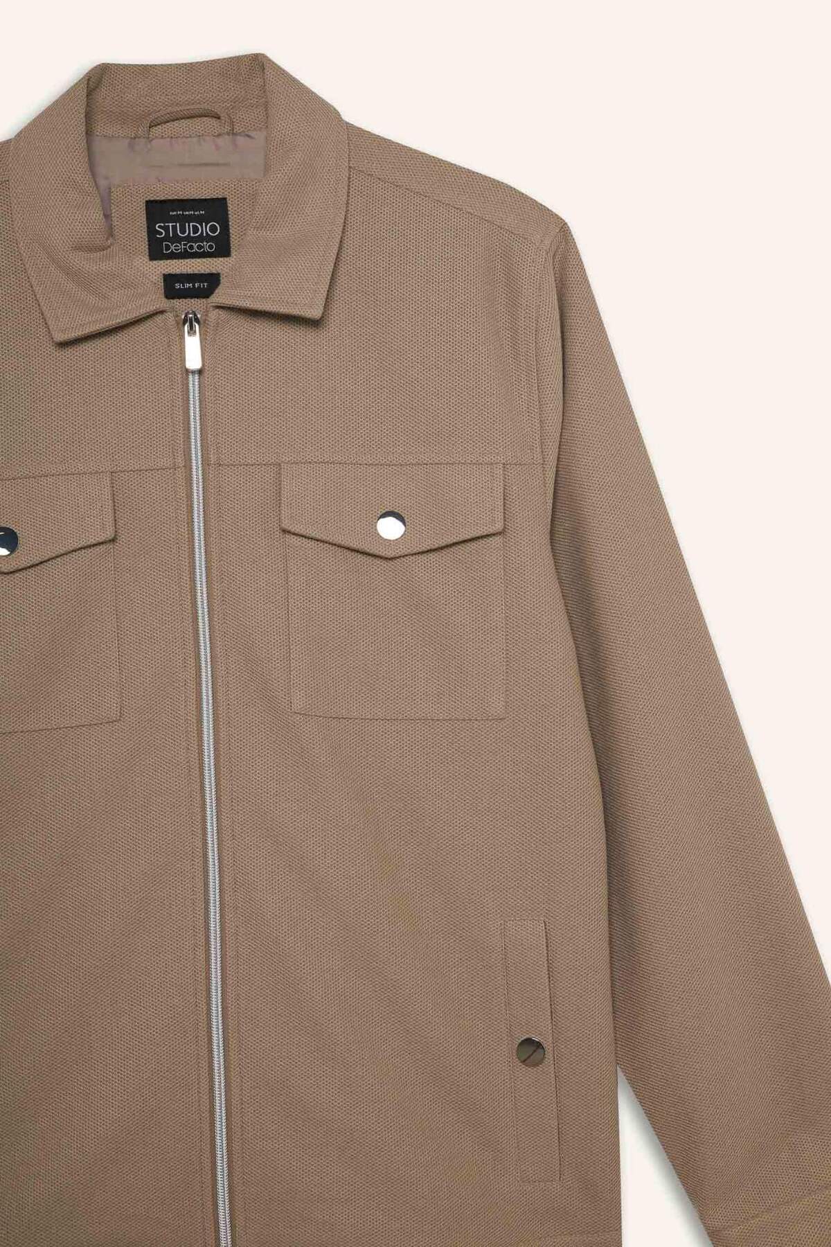 Defacto  Slim Fit Dar Kesim Astarlı Fermuarlı Cepli Mevsimlik Baharlık Mont D7533AX25AU - Görsel 8