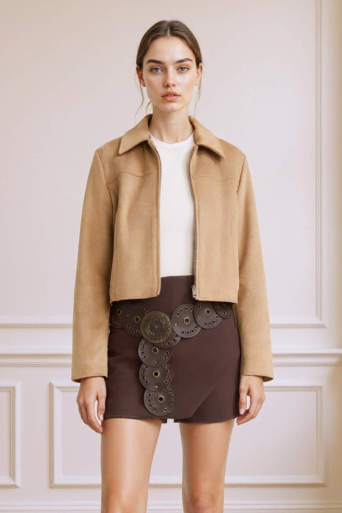 Defacto  Su Geçirmez Regular Fit Polo Yaka Fermuarlı Süet Ceket Mont E8701AX25AU