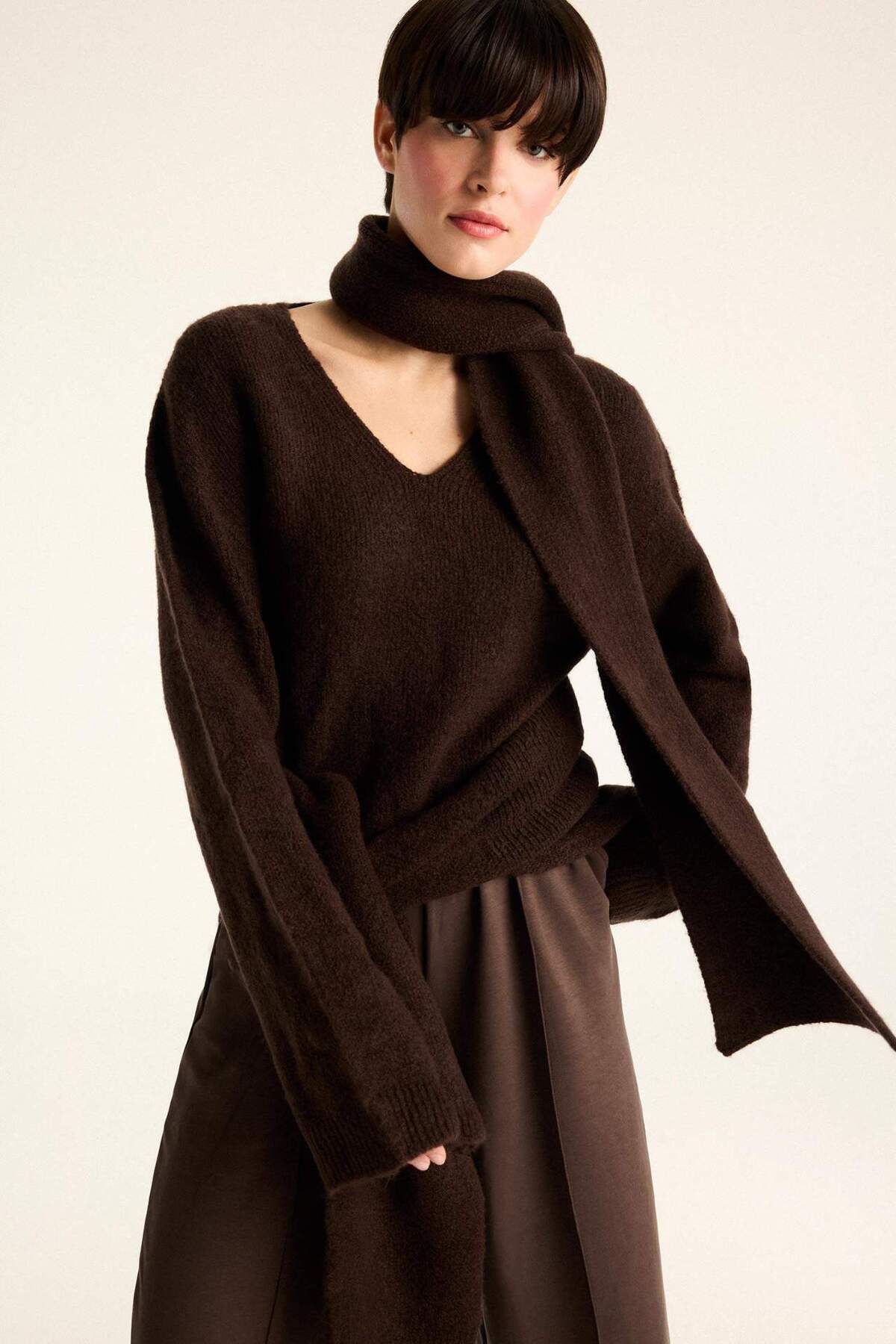 Defacto  V Yaka Yumuşak Dokulu Dikişsiz Triko Kazak F4800AX25WN