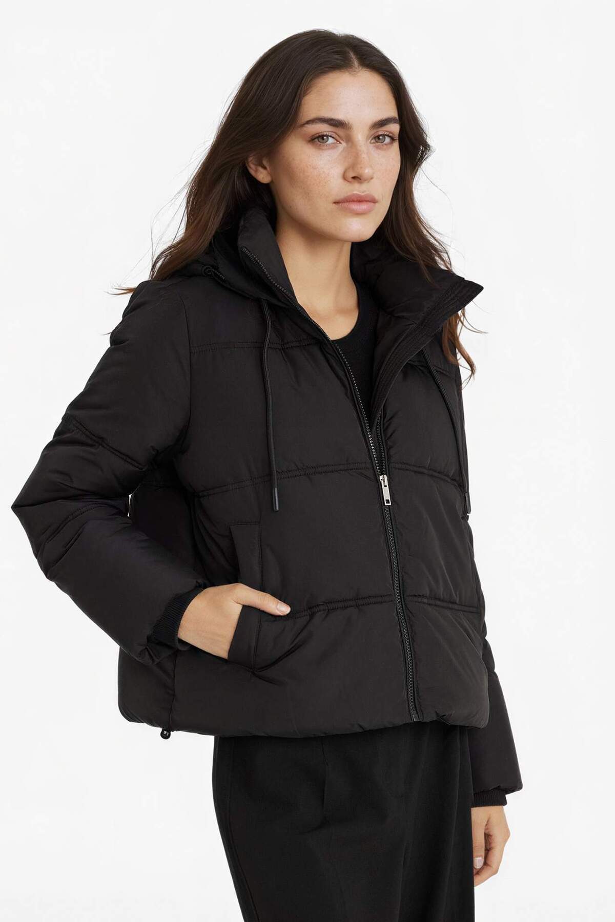 Defacto  Regular Fit Kapüşonlu Fermuarlı Şişme Mont F1944AX25WN - Görsel 3