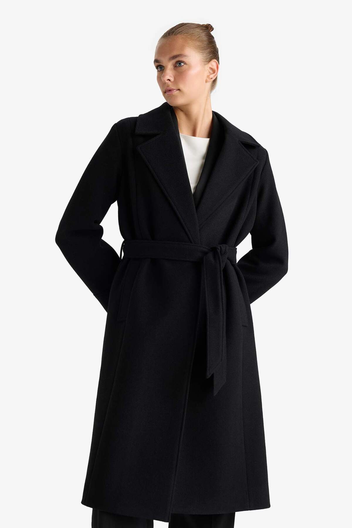 Defacto  Regular Fit Kuşaklı Kaşe Kaban F1207AX25WN - Görsel 3