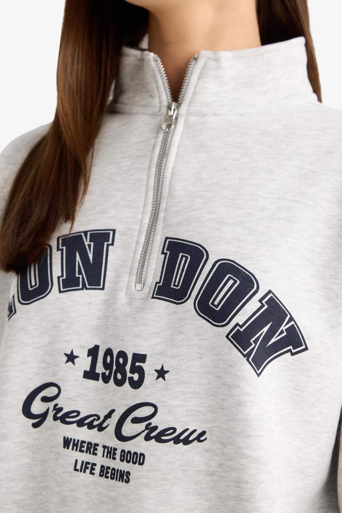 Defacto  Overshırt Fıt Yarım Fermuarlı Baskılı Kalın Kumaş Sweatshirt F9433AX25WN - Görsel 5