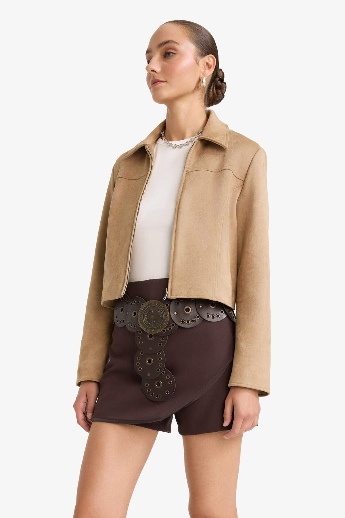 Defacto  Su Geçirmez Regular Fit Polo Yaka Fermuarlı Süet Ceket Mont E8701AX25AU - Görsel 3