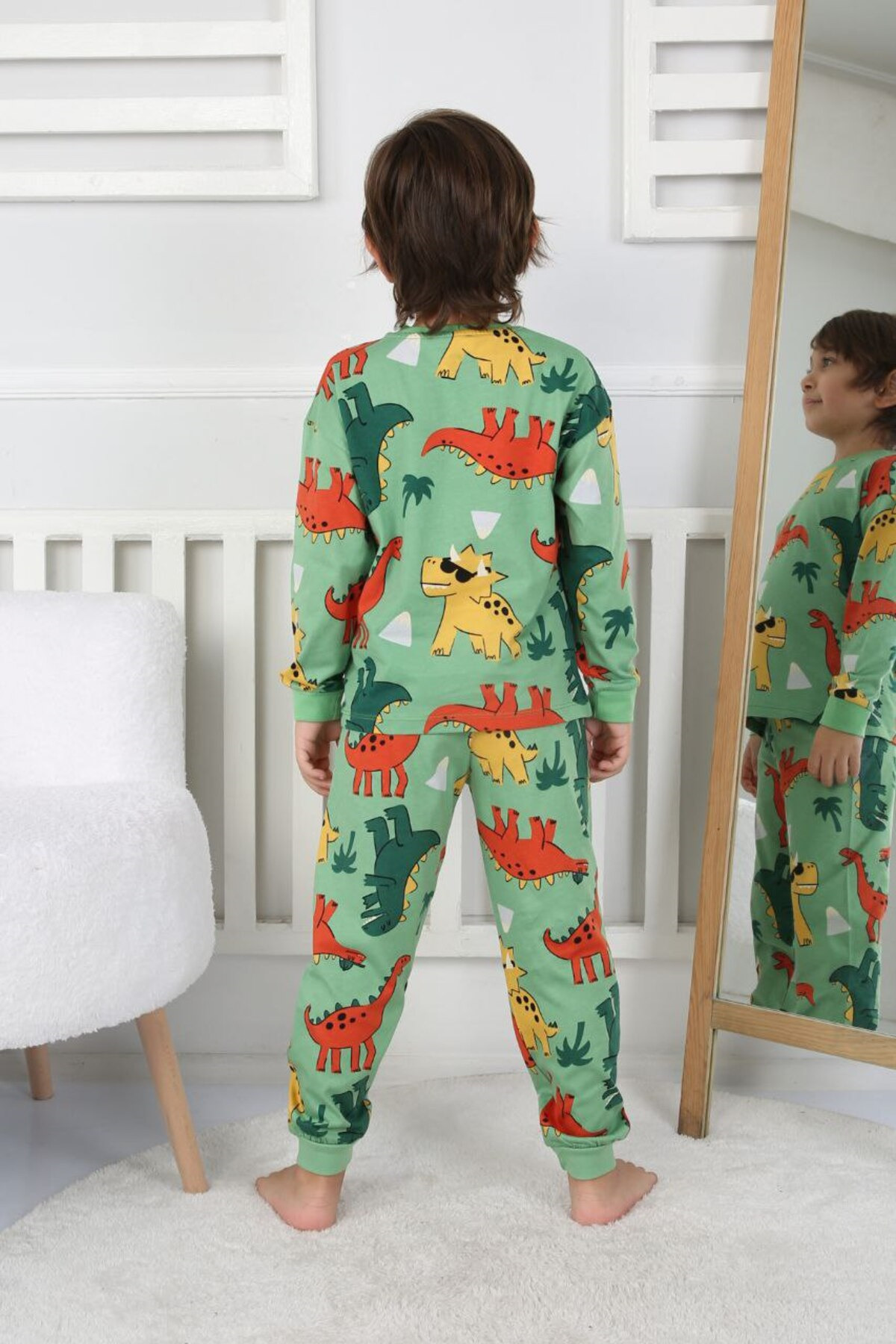 bunny hopp Erkek Çocuk Dinozor Desenli Uzun Kollu Pijama Takımı - %100 Pamuk Süprem Penye Kumaşlı - Mevsimlik fotoğrafı 2 (önizleme)