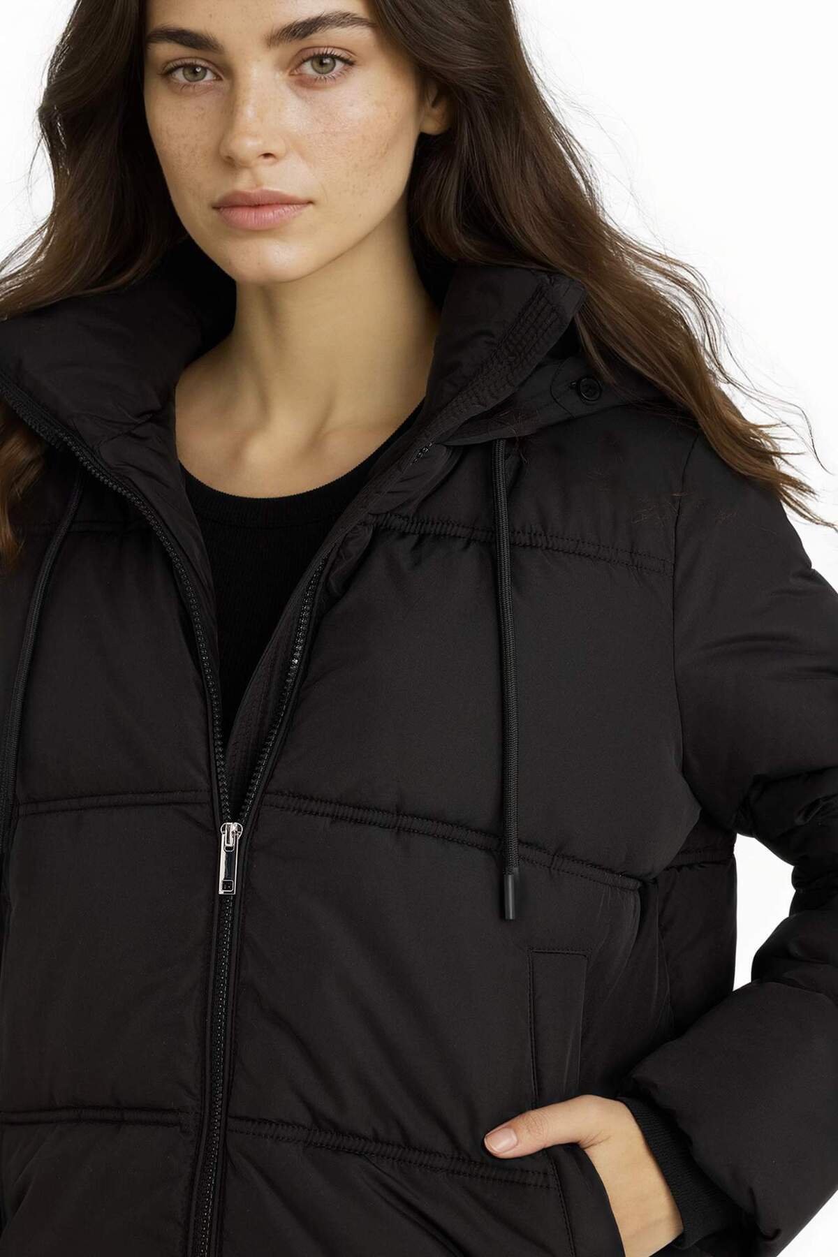 Defacto  Regular Fit Kapüşonlu Fermuarlı Şişme Mont F1944AX25WN - Görsel 4