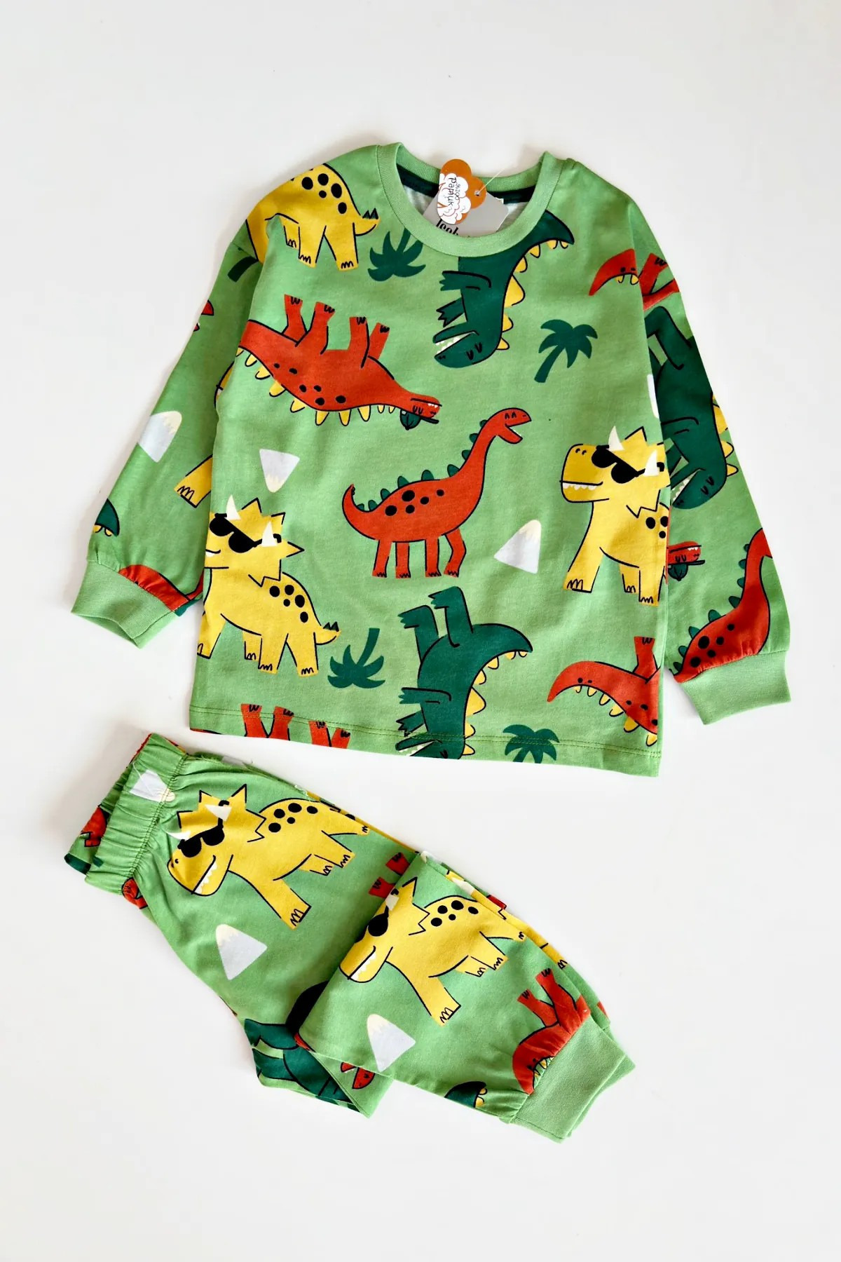 bunny hopp Erkek Çocuk Dinozor Desenli Uzun Kollu Pijama Takımı - %100 Pamuk Süprem Penye Kumaşlı - Mevsimlik fotoğrafı 3 (önizleme)