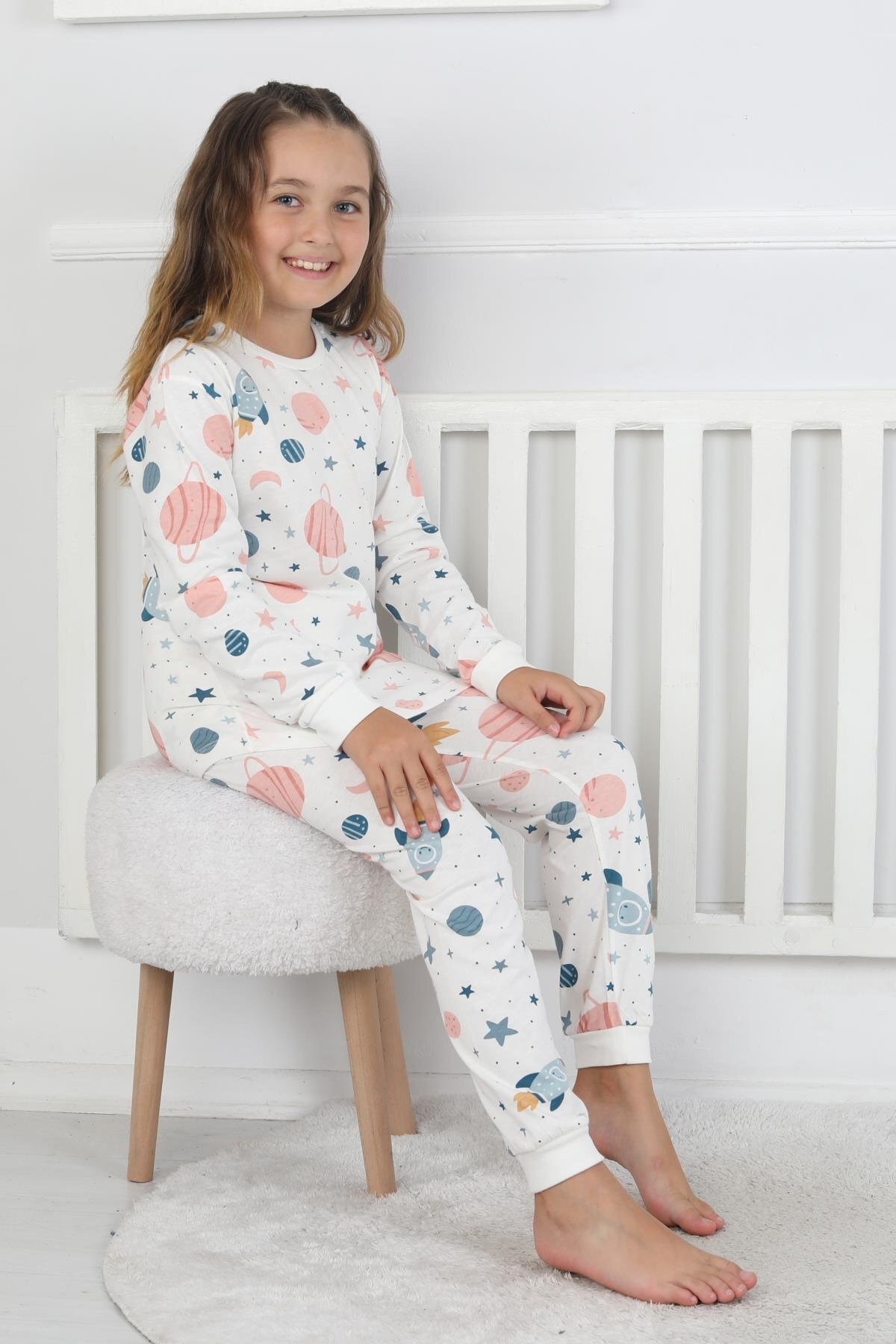 bunny hopp Unisex Çocuk %100 Pamuk Penye Pijama Takımı - Uzun Kollu Uzay Desenli fotoğrafı 6 (önizleme)