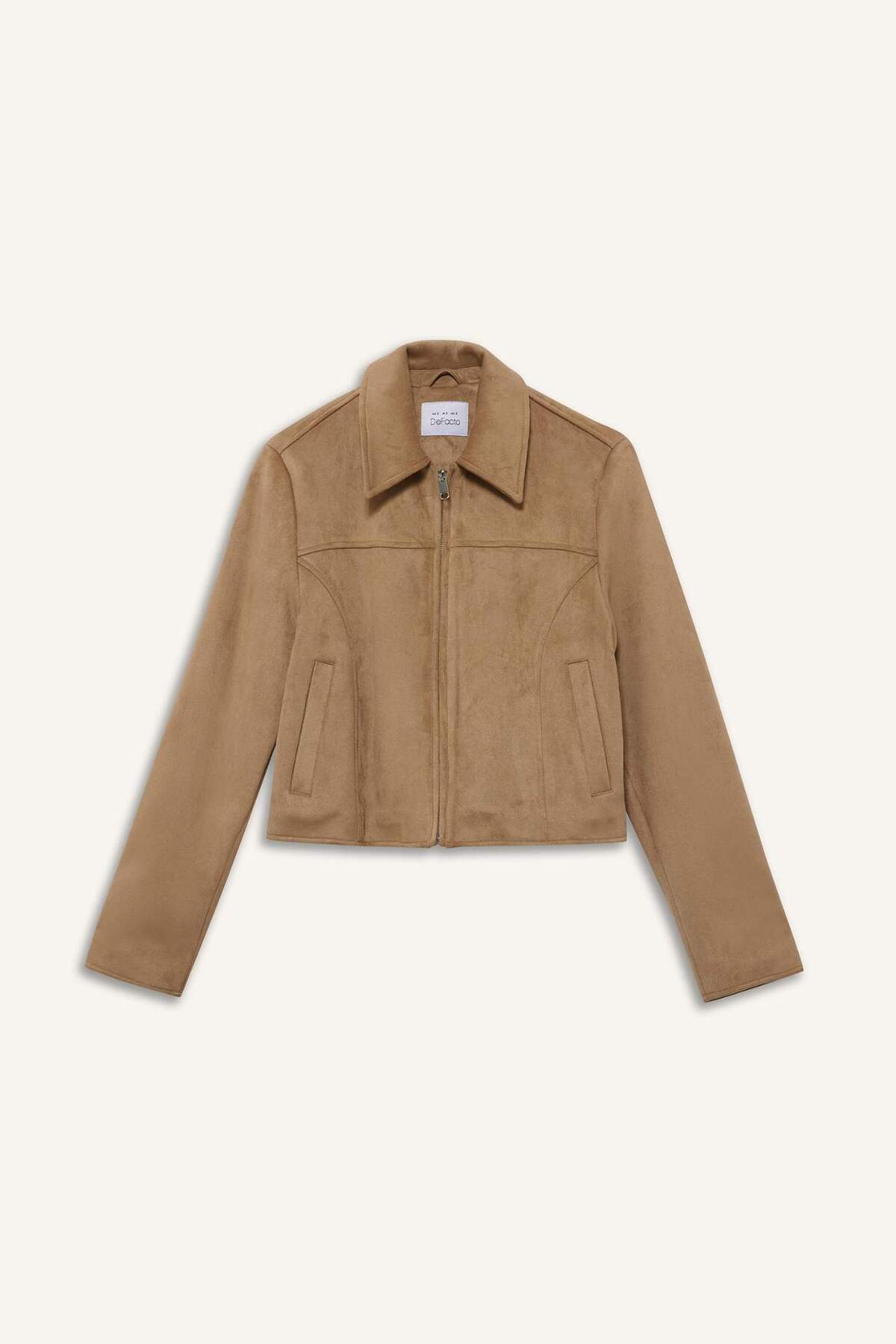 Defacto  Su Geçirmez Regular Fit Polo Yaka Fermuarlı Süet Ceket Mont E8701AX25AU - Görsel 7