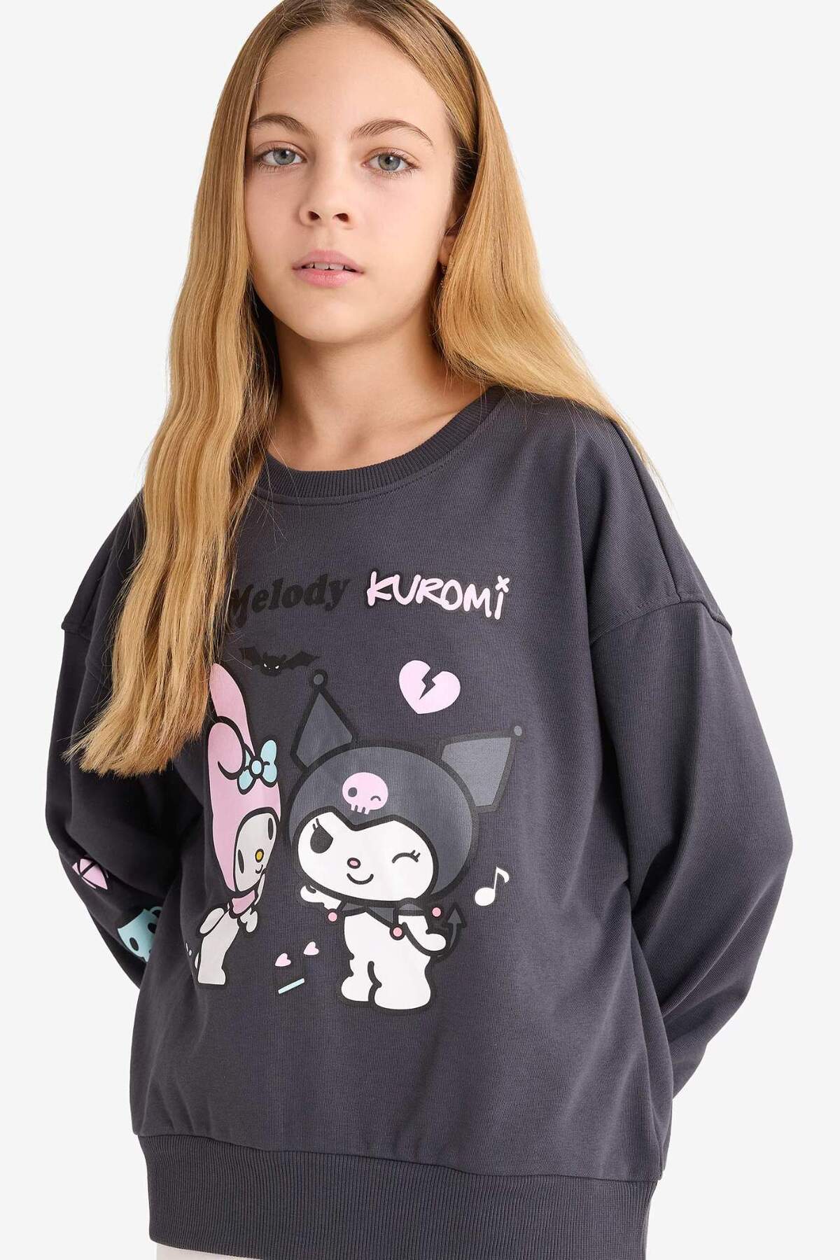 Defacto Kuromi Oversize Geniş Kalıp Bisiklet Yaka Sweatshirt Kız