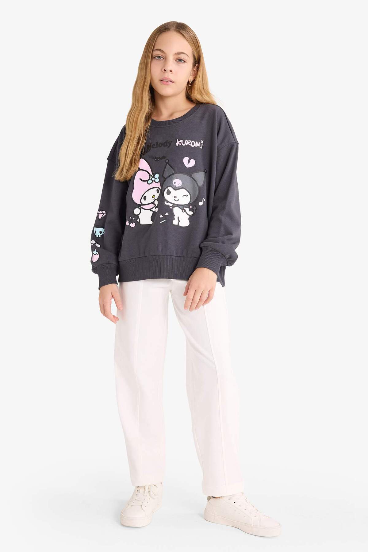 Defacto Kuromi Oversize Geniş Kalıp Bisiklet Yaka Sweatshirt Kız