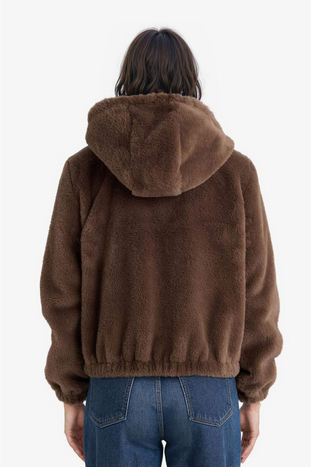 Defacto  Regular Fit Polar Astarlı Kapüşonlu Fermuarlı Suni Kürk F2148AX25WN - Görsel 6