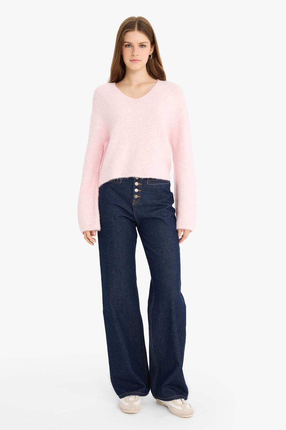 Defacto  V Yaka Yumuşak Dokulu Dikişsiz Triko Kazak F4800AX25WN - Görsel 5