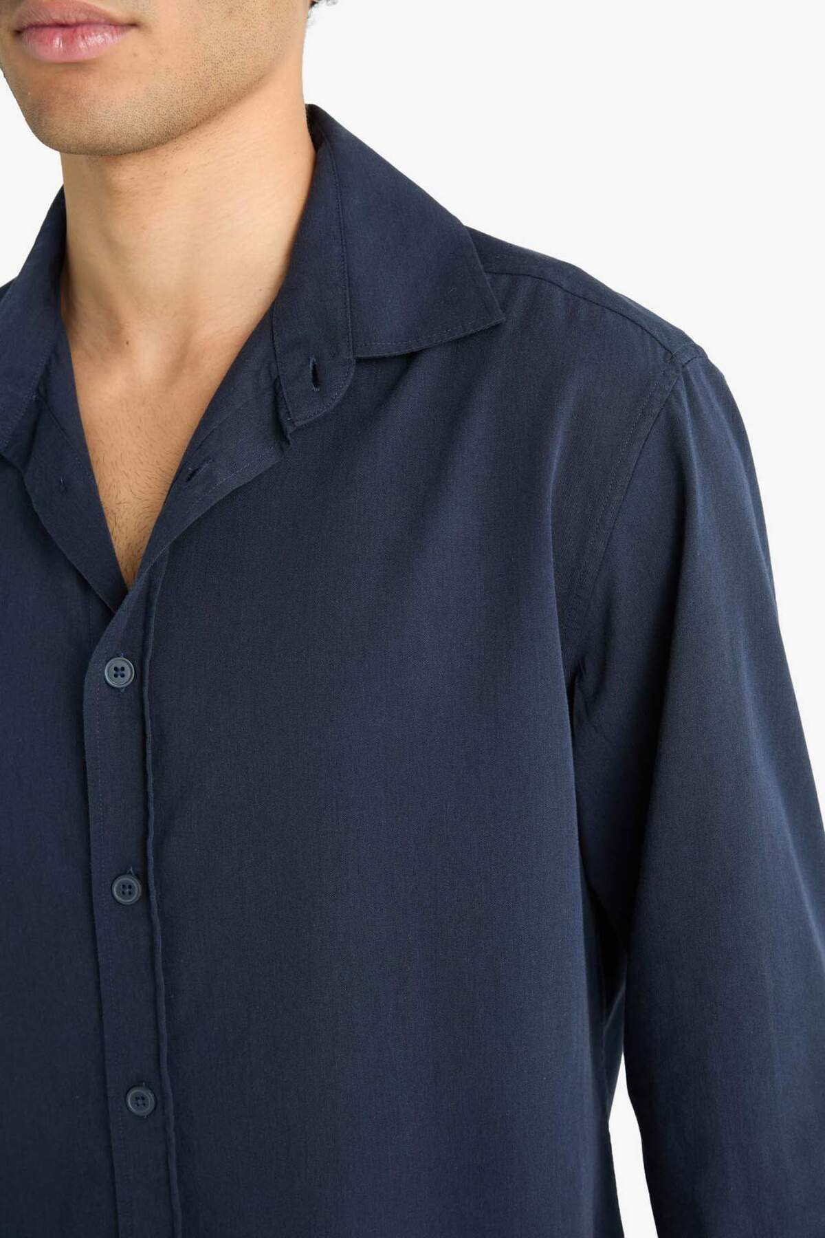 Defacto  Regular Fıt Polo Yaka Dokuma Uzun Kollu Gömlek F6341AX25AU - Görsel 5