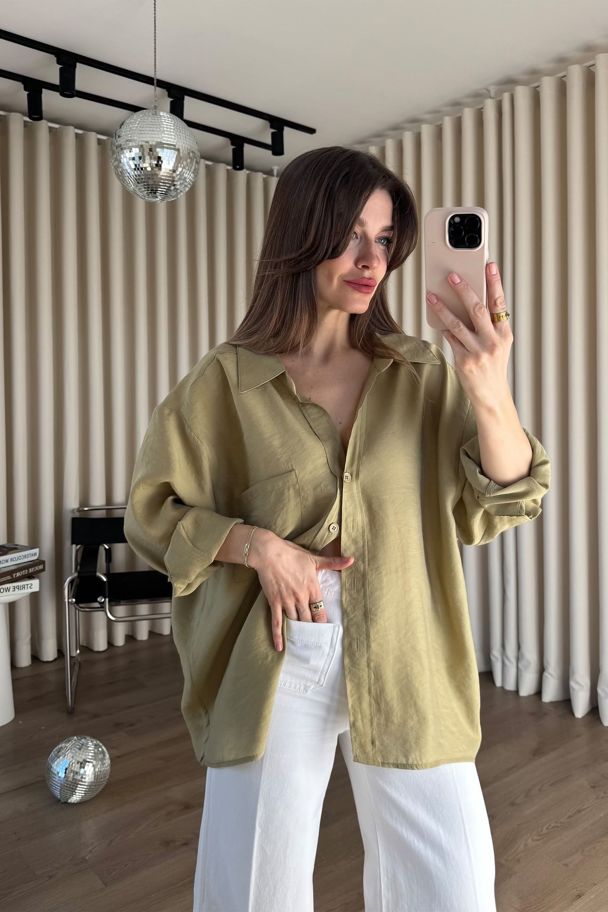 Sue Store  Haki Oversize Modal Kumaş Gömlek