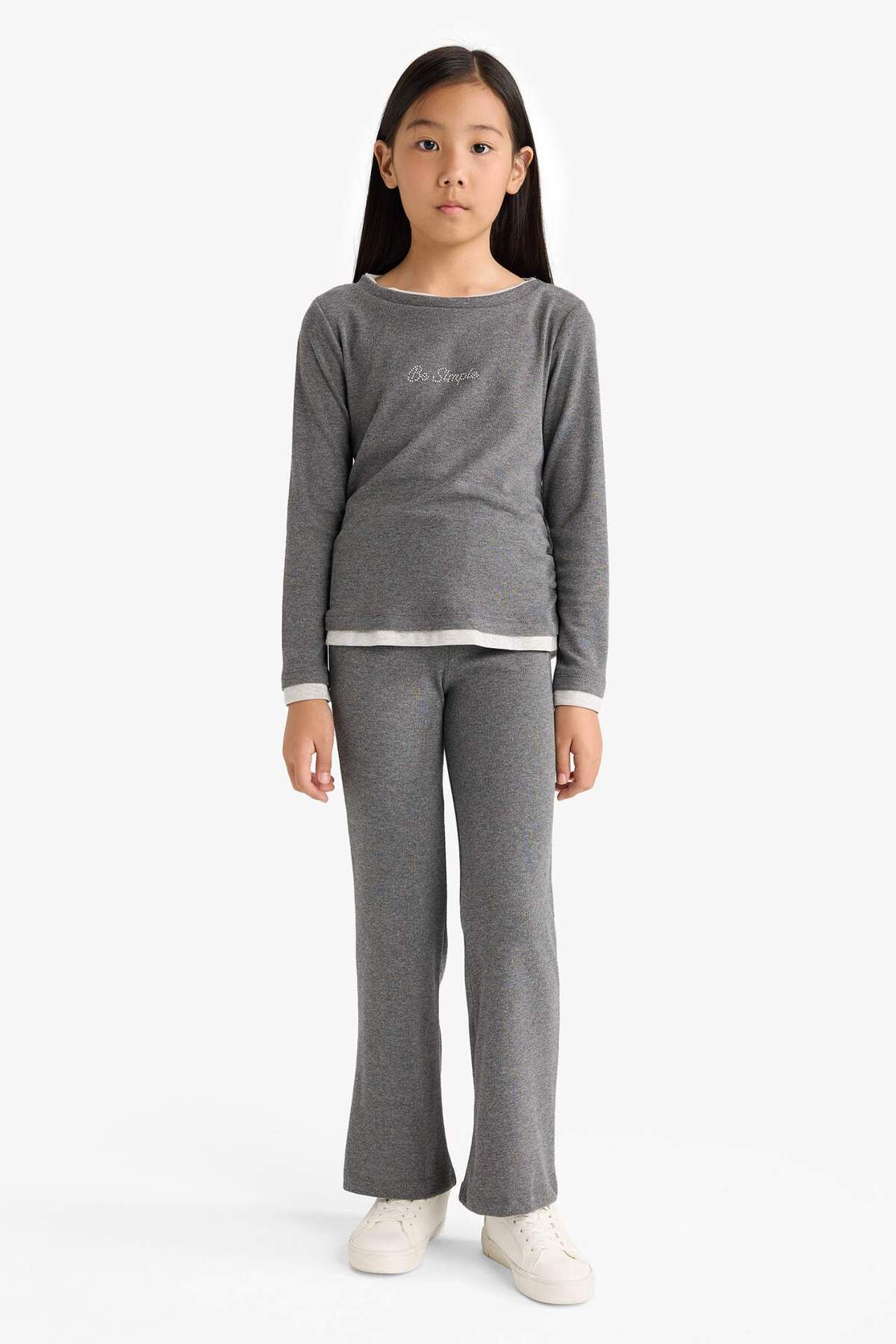 Defacto 2'Li Set Printed Long Sleeve T-Shirt Sweatpants Girls
