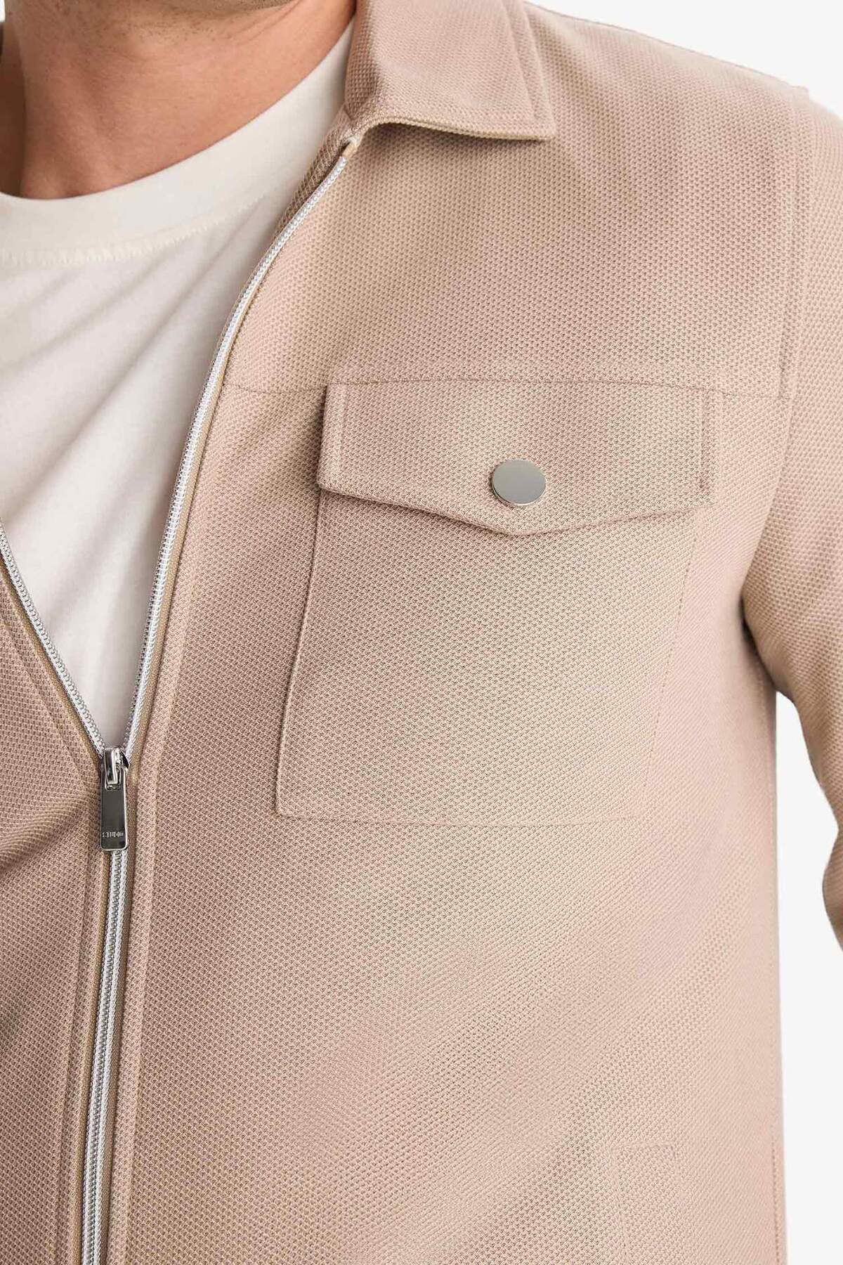 Defacto  Slim Fit Dar Kesim Astarlı Fermuarlı Cepli Mevsimlik Baharlık Mont D7533AX25AU - Görsel 5