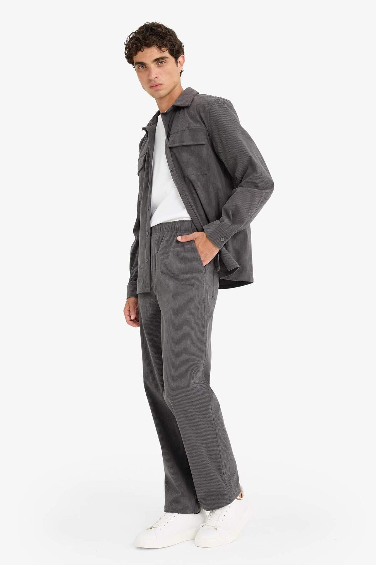 Defacto  Wıde Leg Geniş Paça Fitilli Kadife Pantolon F2042AX25WN - Görsel 4