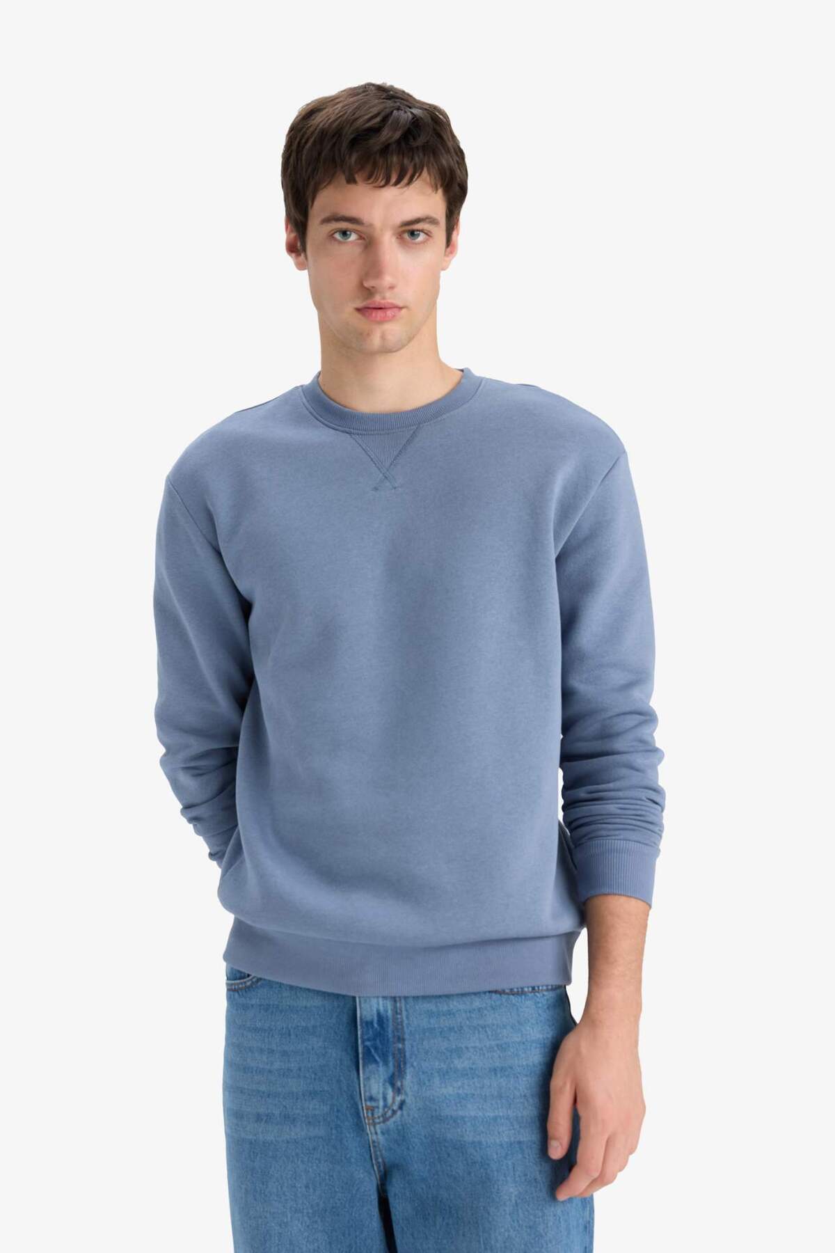 Defacto  Regular Fit Bisiklet Yaka Basic Düz Kalın Sweatshirt T3777AZ25AU - Görsel 3