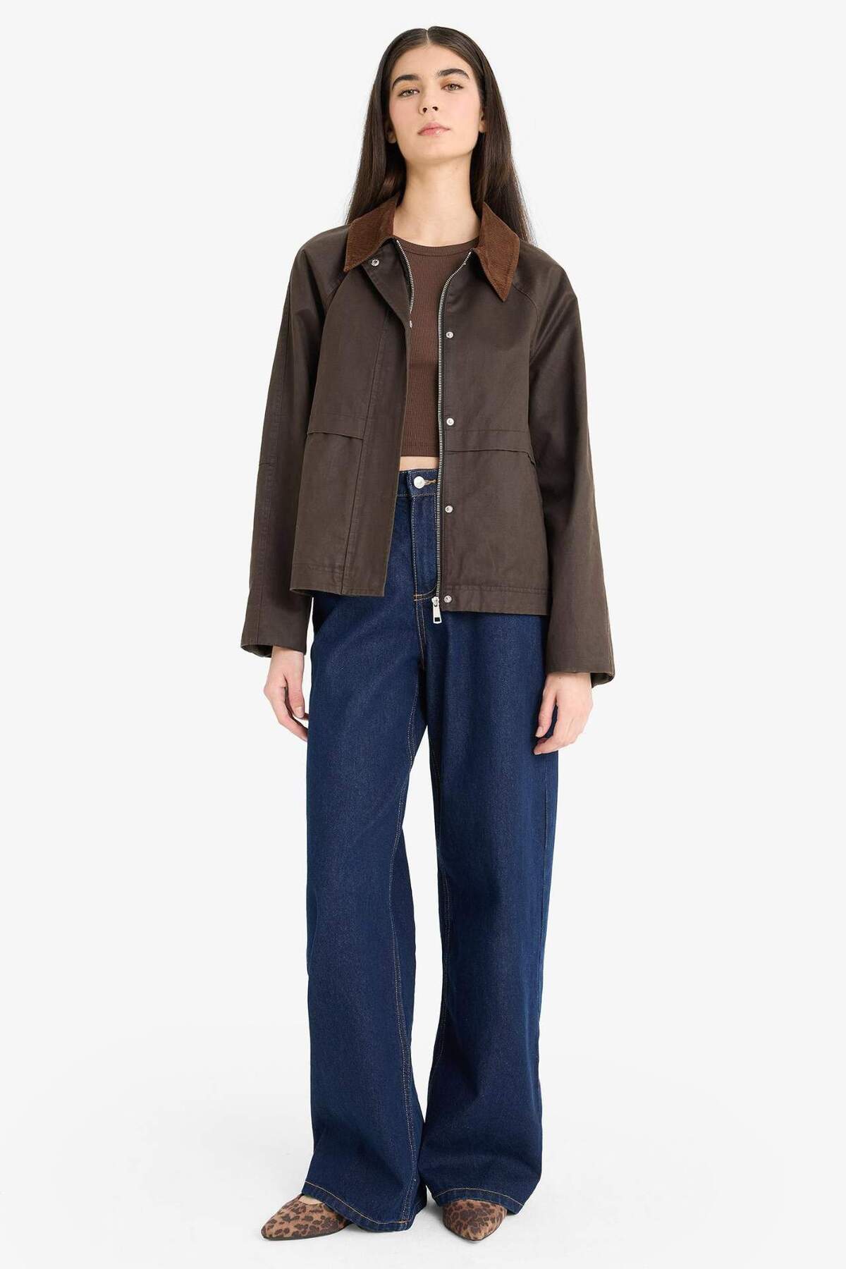 Defacto  Su Geçirmez Relax Fit Kontrast Yaka Fermuarlı Mont E8623AX25AU - Görsel 5