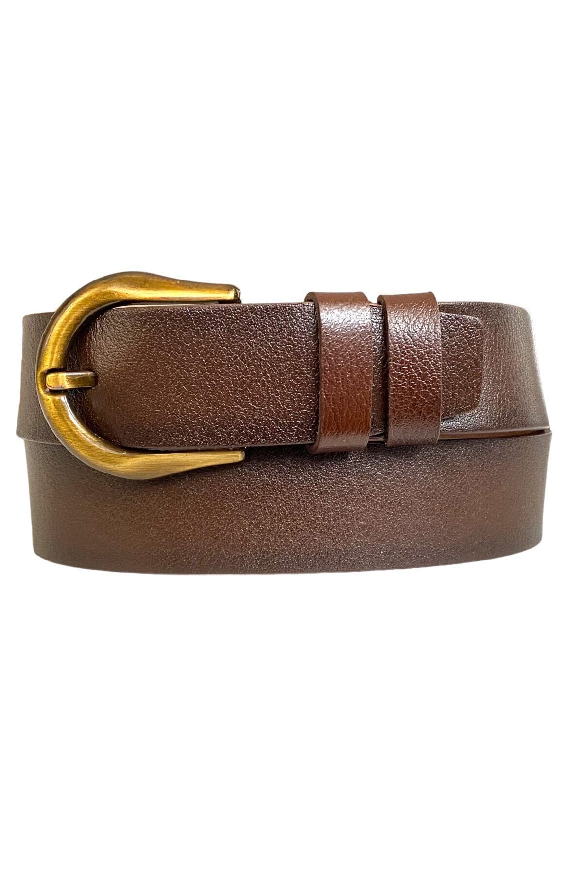 100% Genuine Leather, Legendary Gold Brushed Buckle, Dark Brown Women's Jeans Belt 4 Cm=70- Brushed Gold