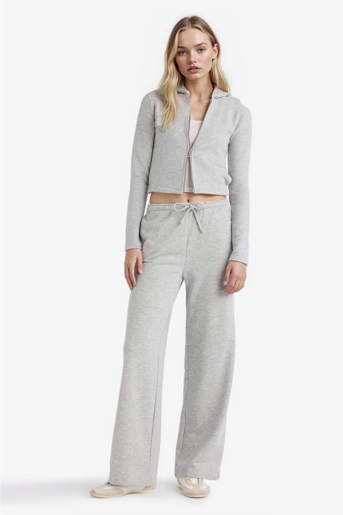 Defacto  Slim Fit Dar Kesim Kapüşonlu Modal Fermuarlı Sweatshirt F7651AX25AU - Görsel 2