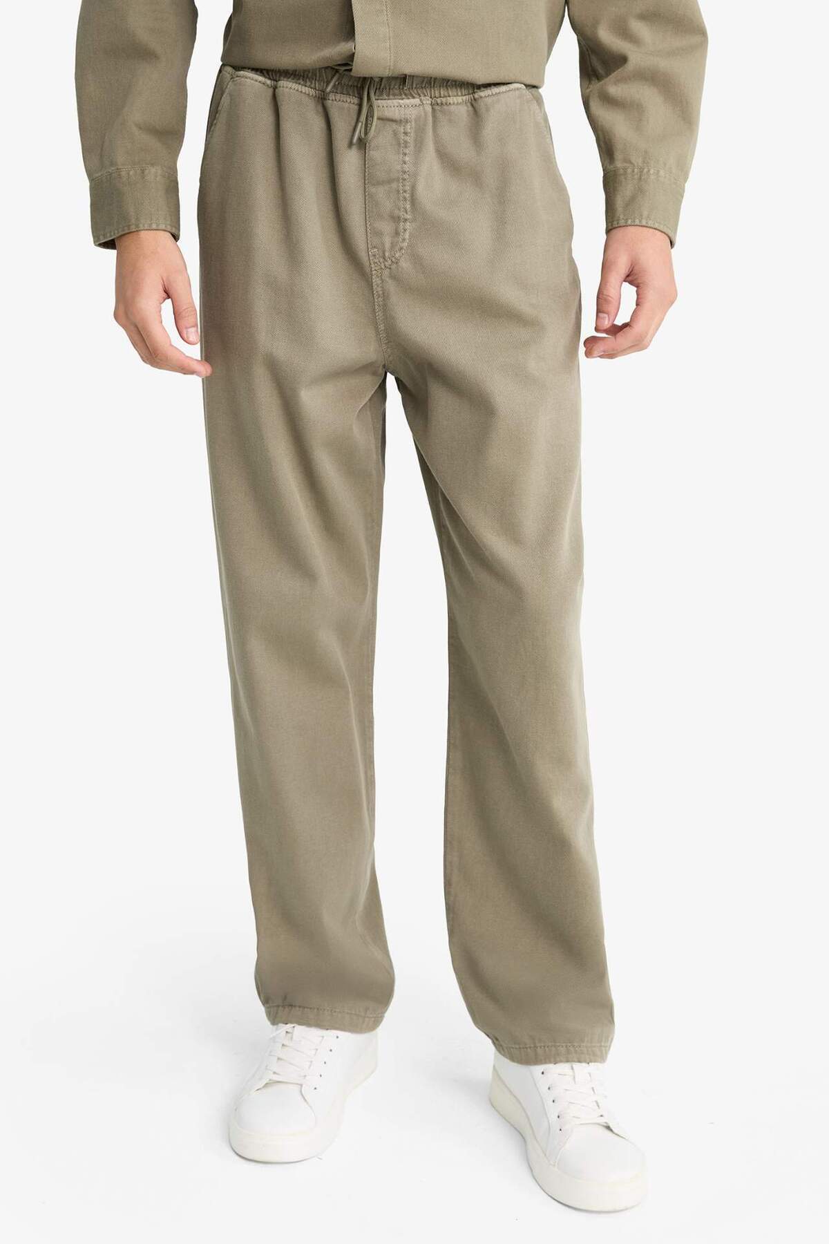 %100 Pamuk Baggy Fit Pantolon F6129AX25AU — خاکی — تصویر 5 از 6