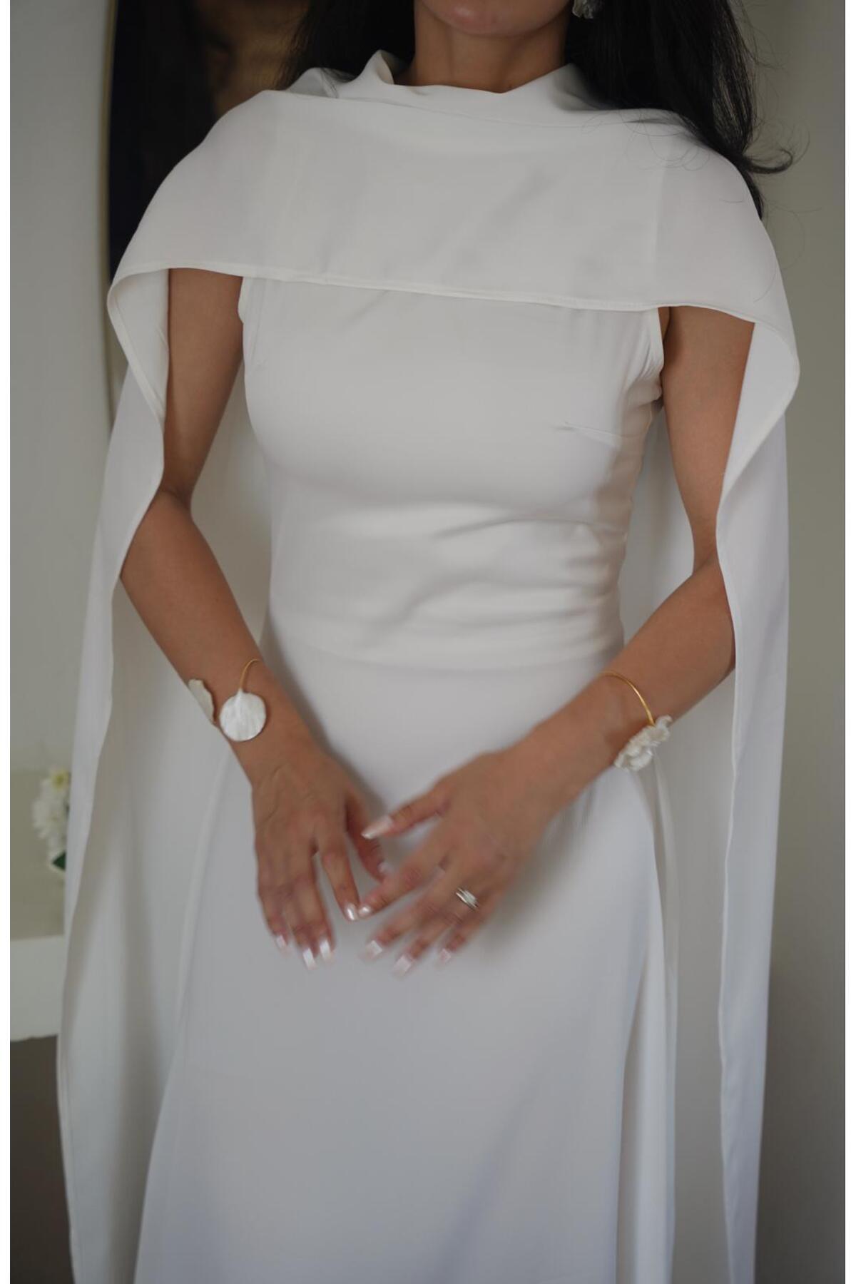 Tavie  İki kuşaklı kolsuz elbise-Beyaz - Görsel 8
