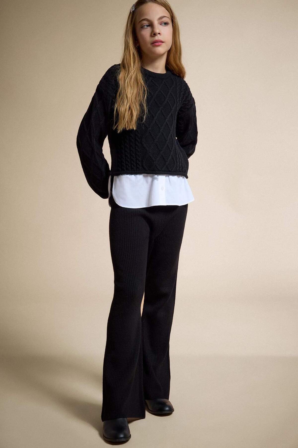 DeFacto Beli Lastikli Flare Fit Triko Pantolon Kız Çocuk F3823A825WN — مشکی