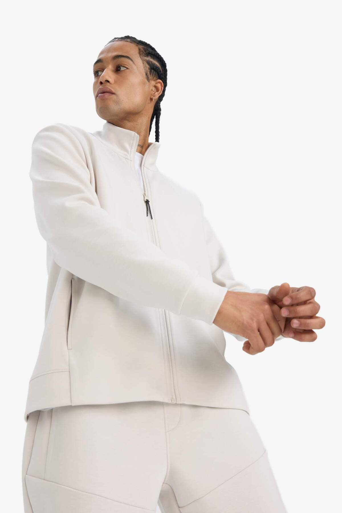 Defacto  Standart Fit Dik Yaka Skuba Dalgıç Kumaş Fermuarlı Hırka E9337AX25AU - Görsel 5