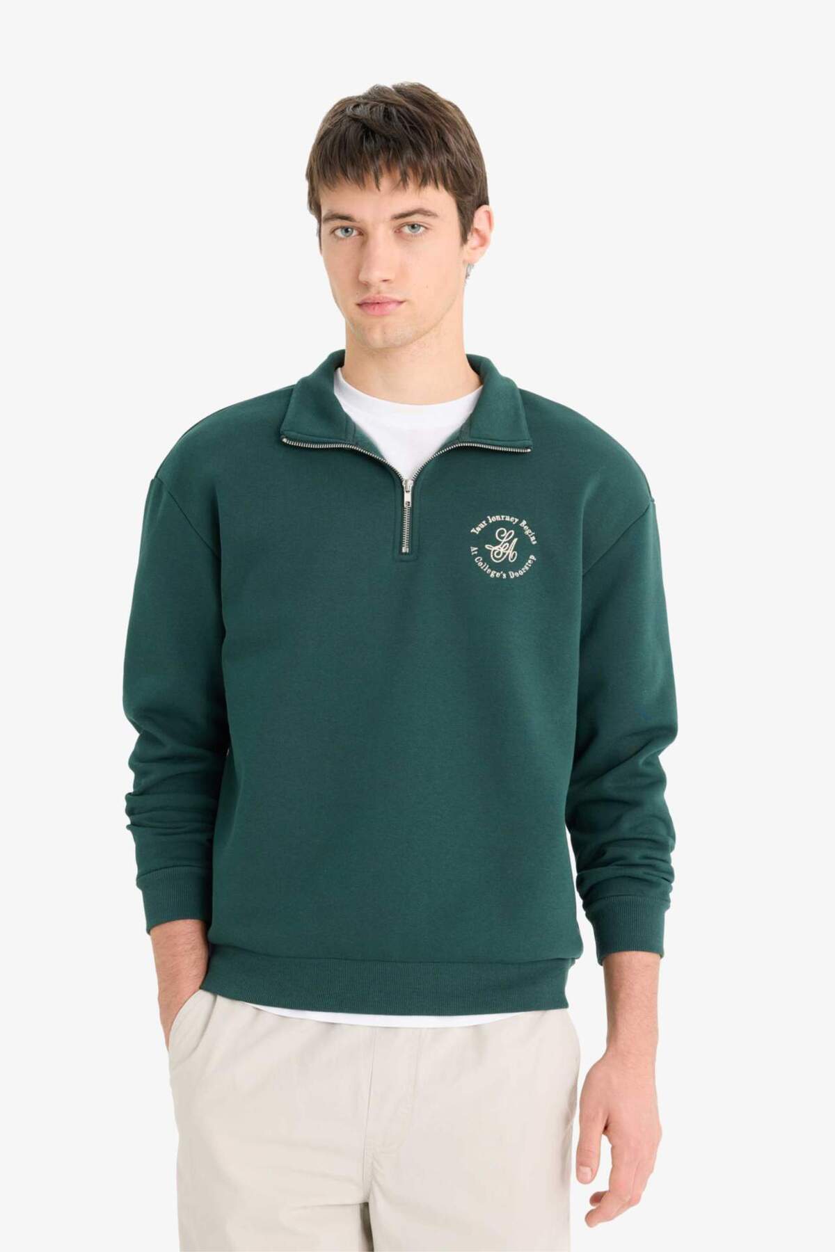 Defacto  Boxy Fit Dik Yaka Fermuarlı Baskılı Sweatshirt E9416AX25AU - Görsel 3