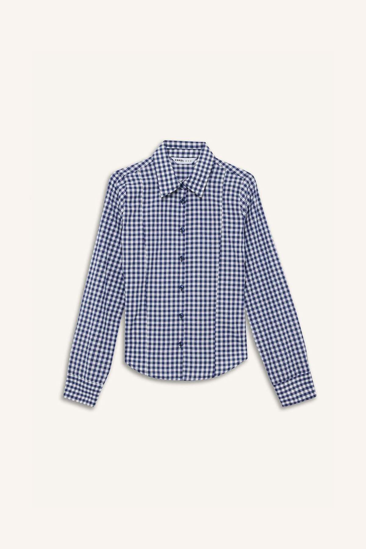 DeFacto Fitted Kareli Poplin Uzun Kollu Gömlek F9285AX25AU görsel 4