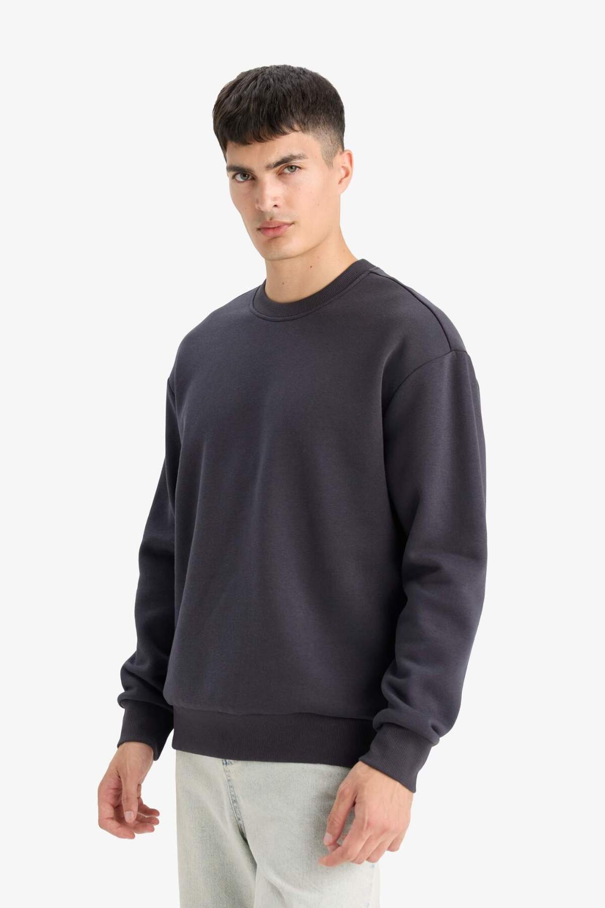 Defacto  Relax Fit Bisiklet Yaka Kalın İçi Yumuşak Tüylü Basic Düz Sweatshirt T5139AZ25AU - Görsel 3