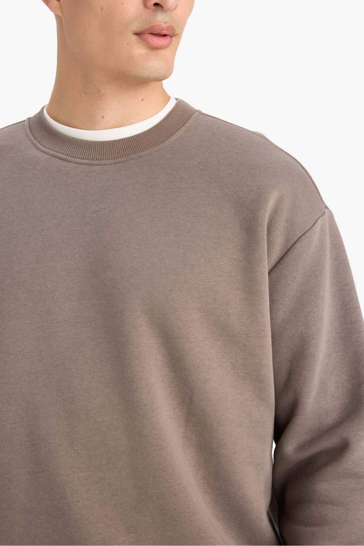 DeFacto Relax Fit Bisiklet Yaka Kalın İçi Yumuşak Tüylü Basic Düz Sweatshirt T5139AZ25AU görsel 5