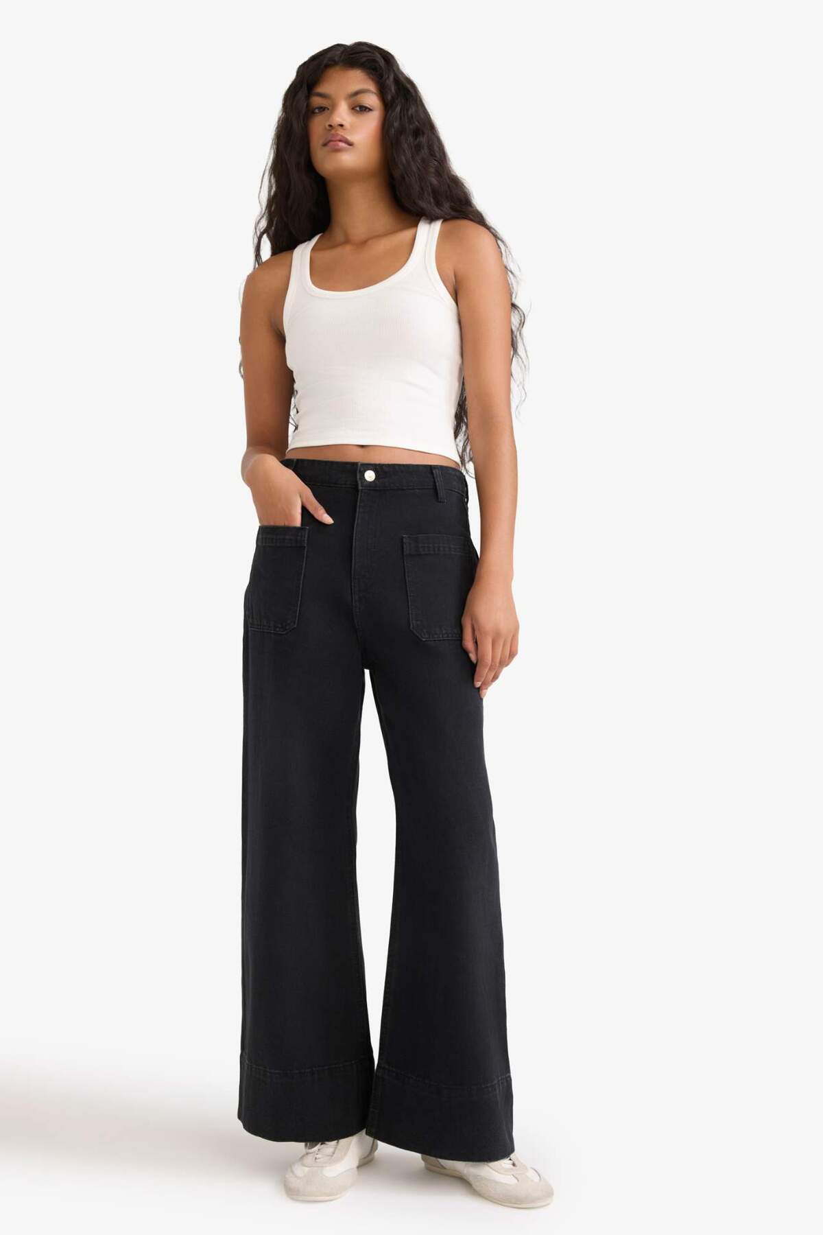 Defacto  Kısa Geniş Paça Yüksek Bel Bilek Boy Jean Pantolon F2940AX25WN - Görsel 2