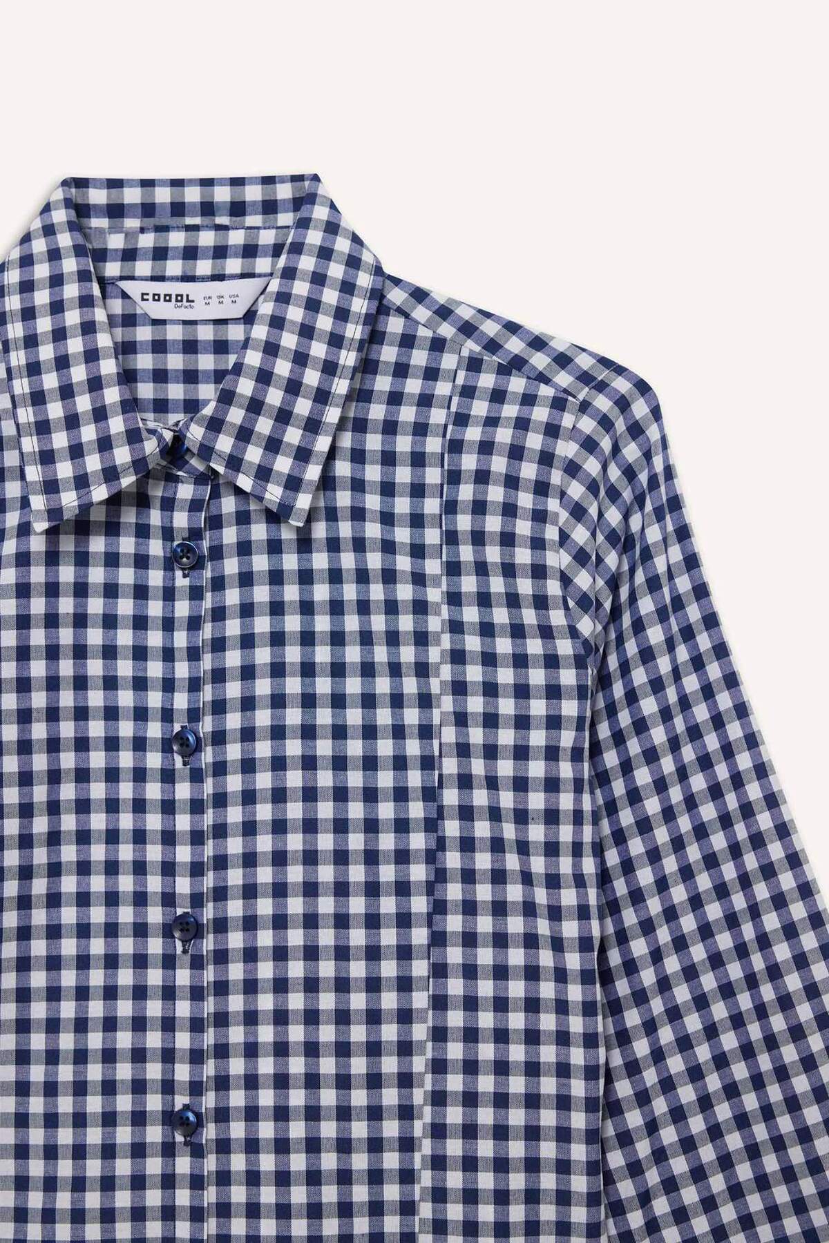 DeFacto Fitted Kareli Poplin Uzun Kollu Gömlek F9285AX25AU görsel 5