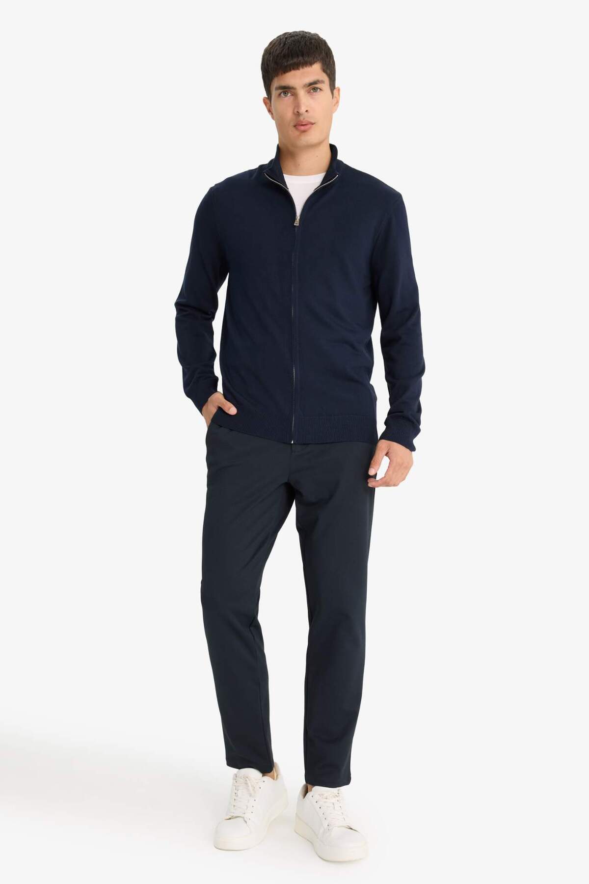 Defacto  Standart Fit Dik Yaka Fermuarlı Triko Hırka F2739AX25AU - Görsel 2