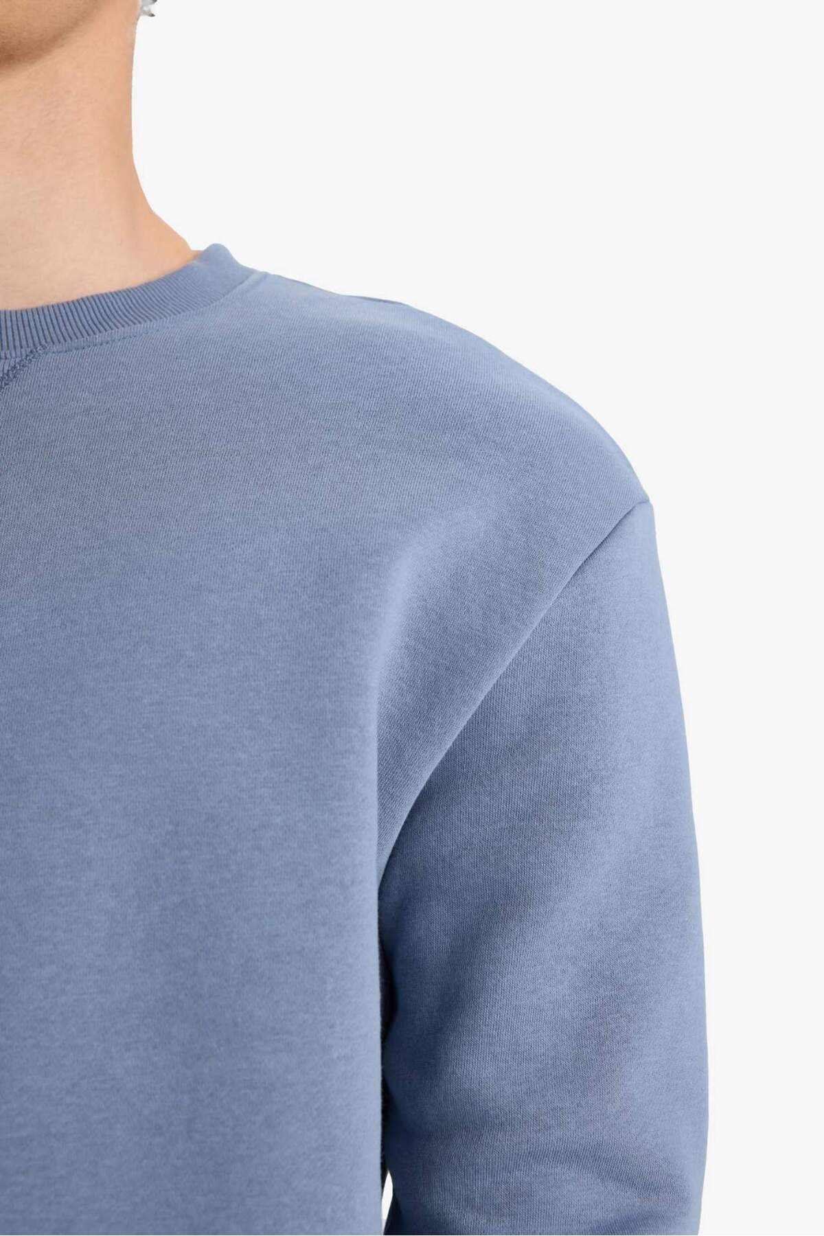 Defacto  Regular Fit Bisiklet Yaka Basic Düz Kalın Sweatshirt T3777AZ25AU - Görsel 5