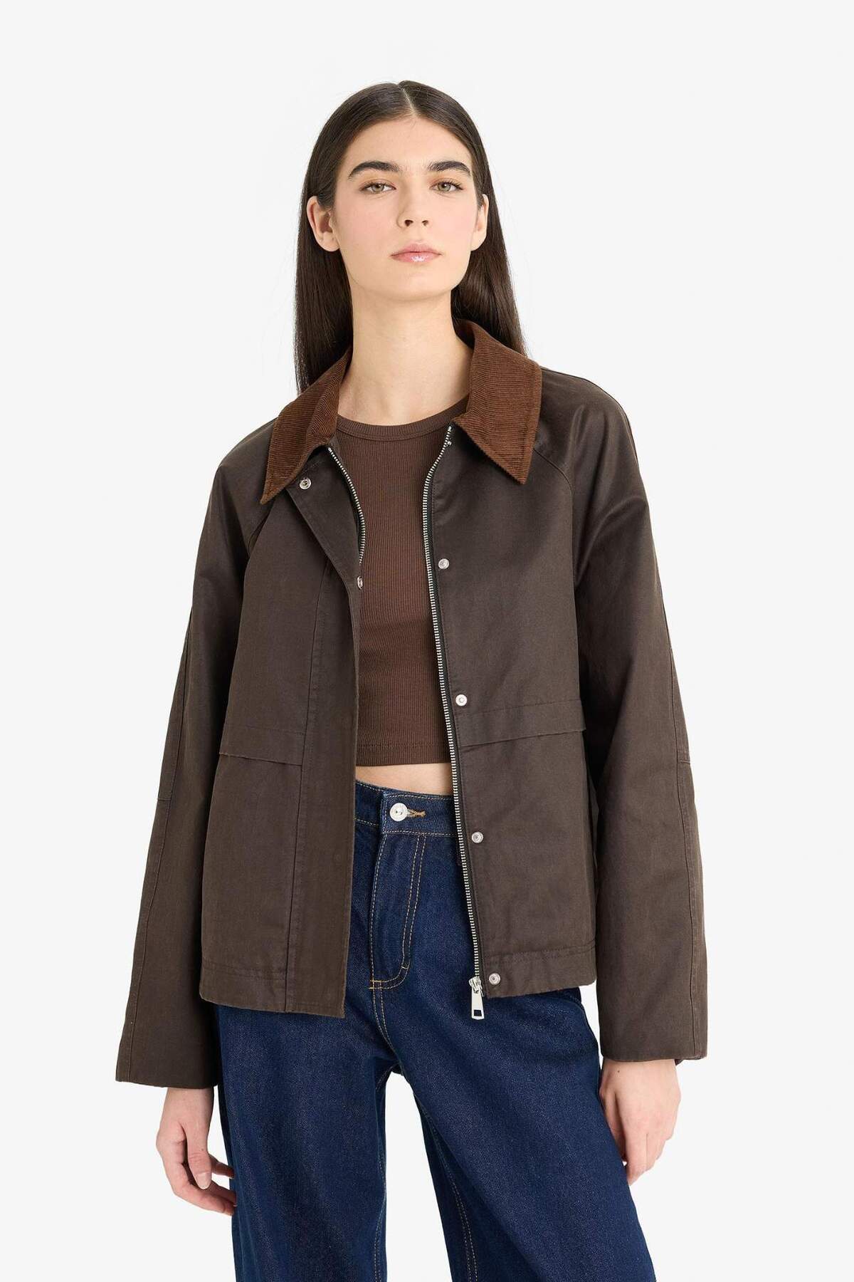 Defacto  Su Geçirmez Relax Fit Kontrast Yaka Fermuarlı Mont E8623AX25AU - Görsel 7